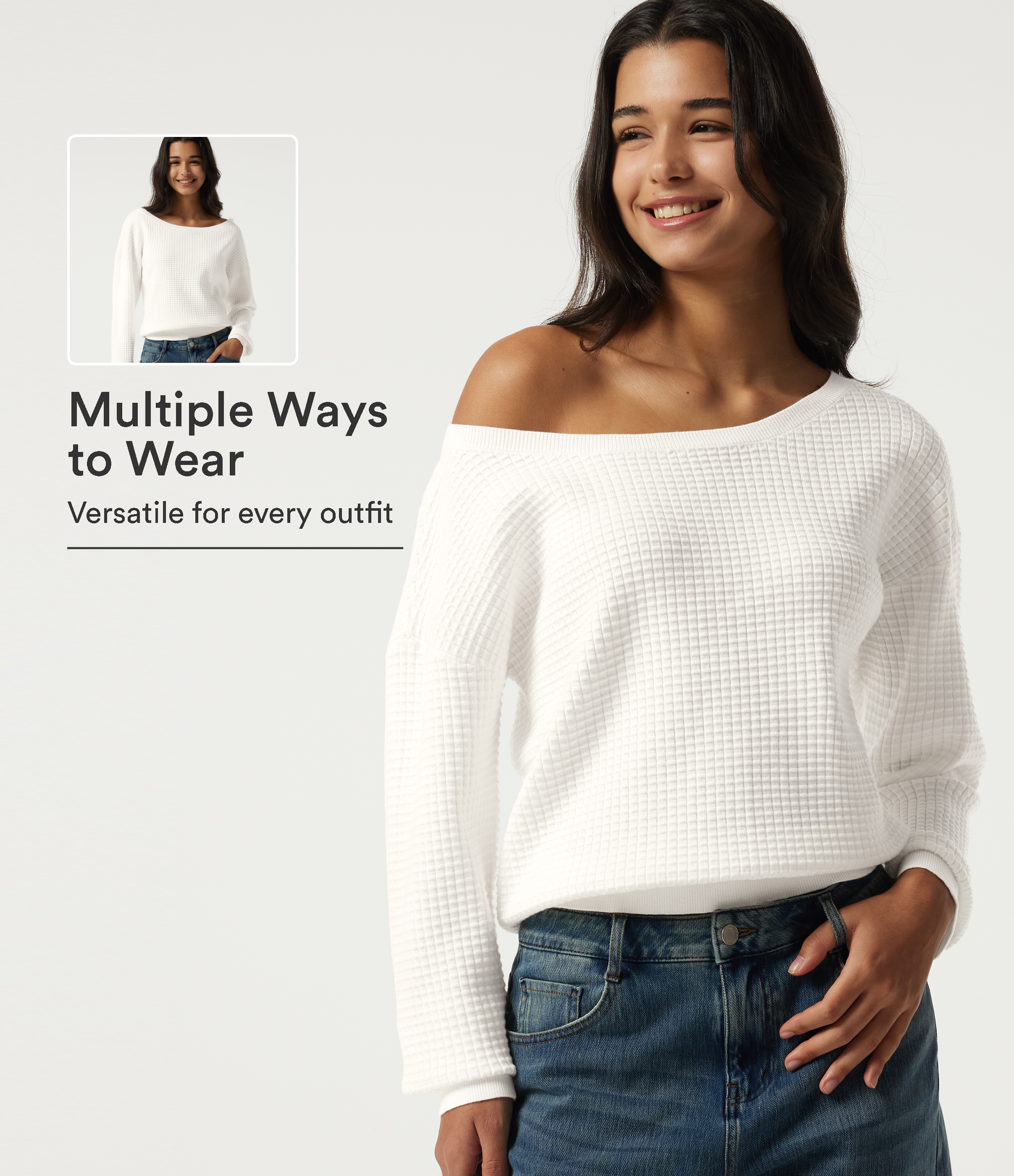 Long Sleeve Waffle Casual Sweater