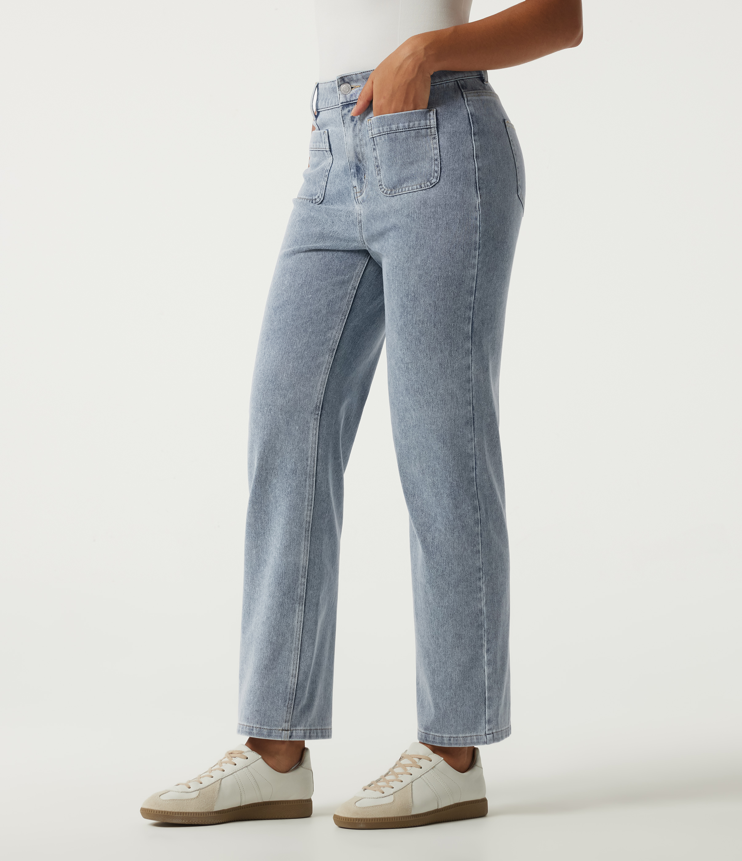 Halara Flex™ High Waisted Straight Leg Casual Cotton Jeans with Pockets