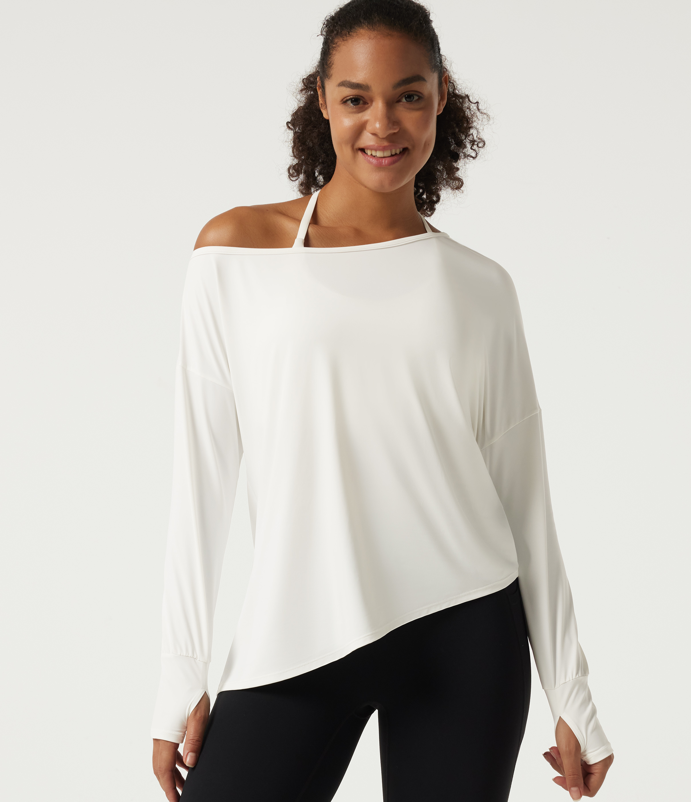 Quick Dry One-Shoulder Long Sleeve Yoga Sports Top with Thumbholes