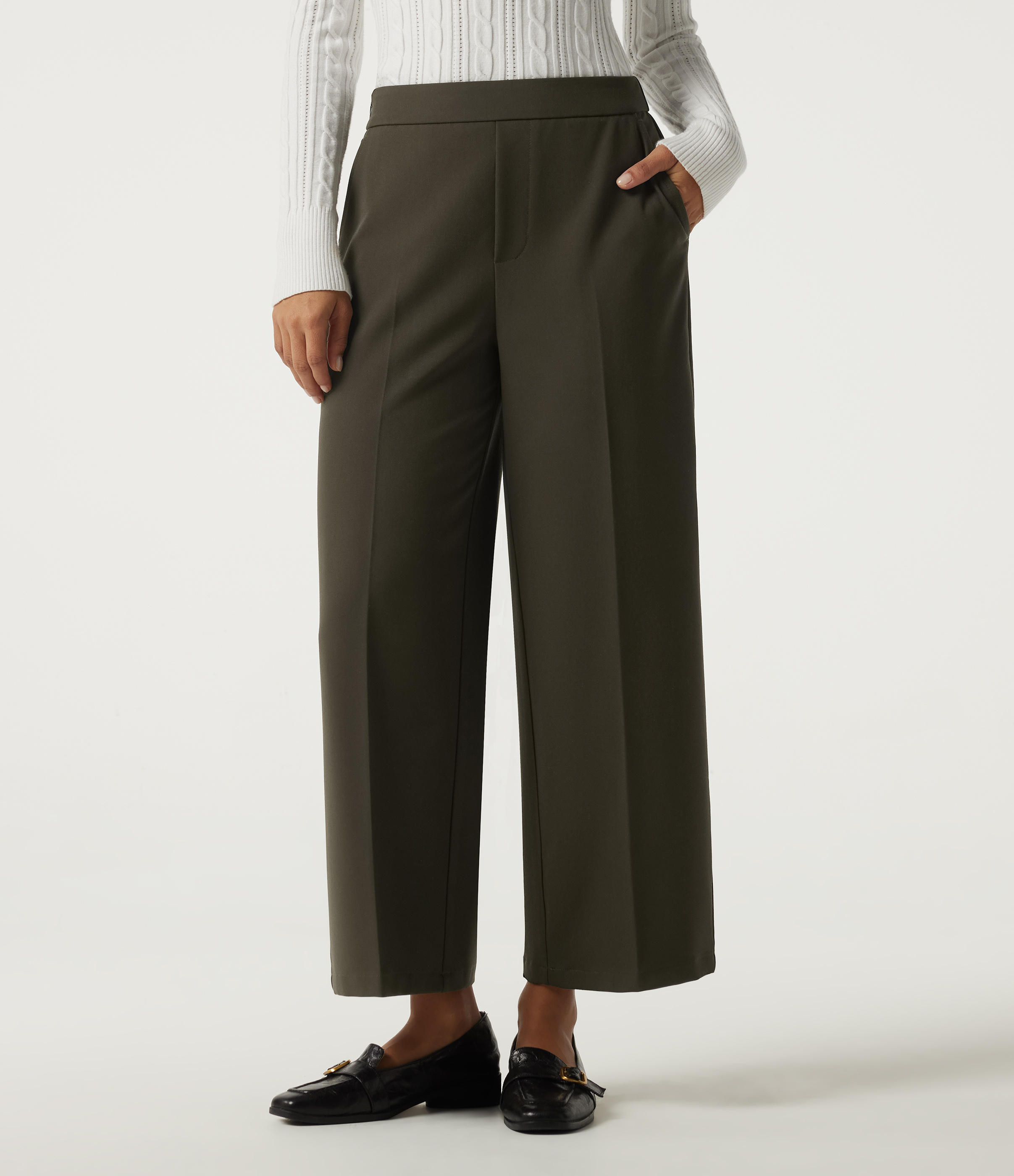 Mid Rise Straight Leg Work Pants with Pockets