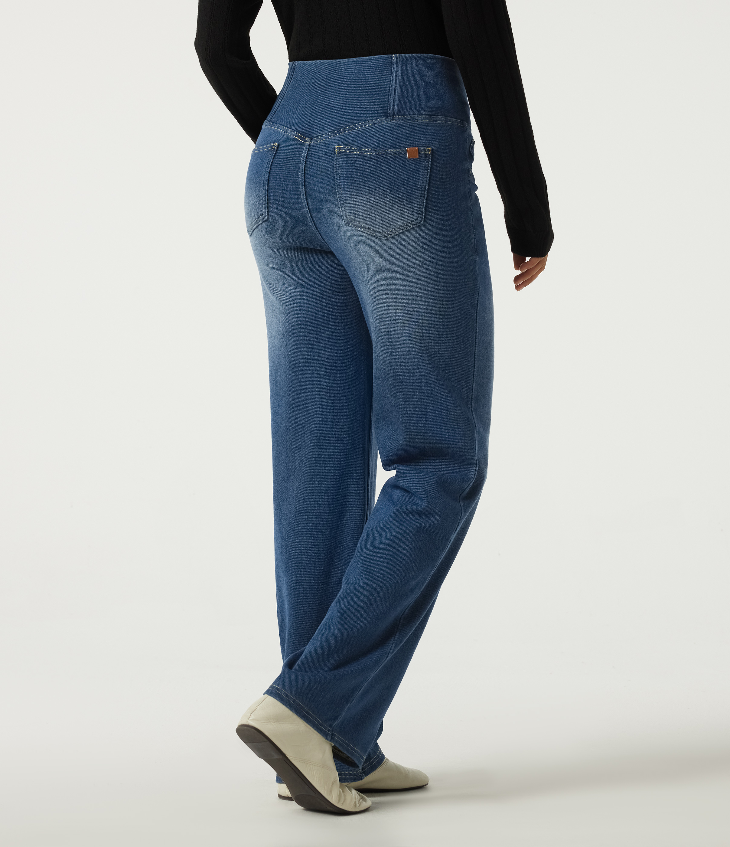 Tide Blue Denim Halara Flex™ Denim Heat High Waisted Tummy Control Crossover Straight Leg Casual Jeans with Pockets / 2