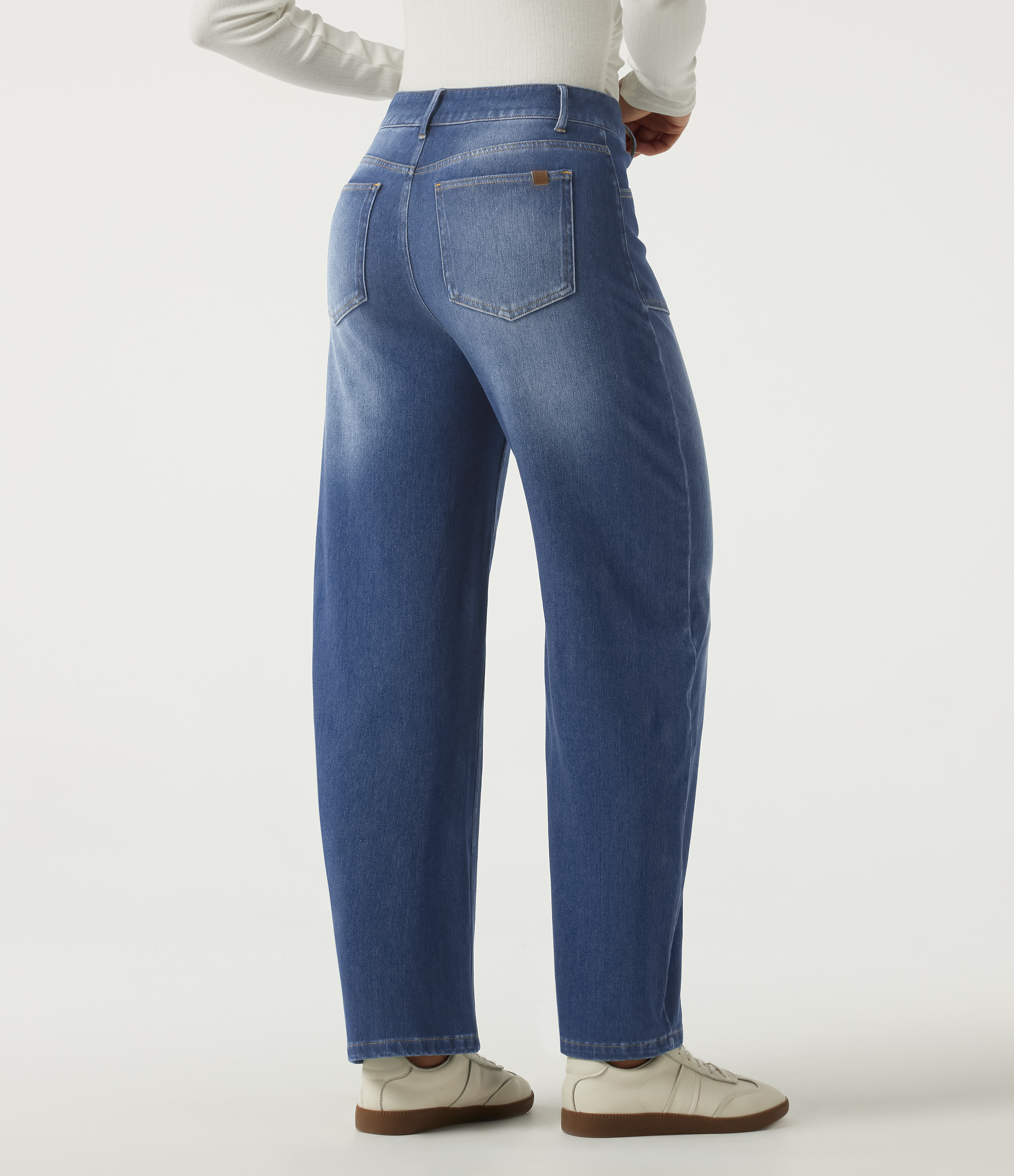 Estate Blue Denim Halara Flex™ High Waisted Barrel Leg Casual Cotton Jeans with Pockets / 2