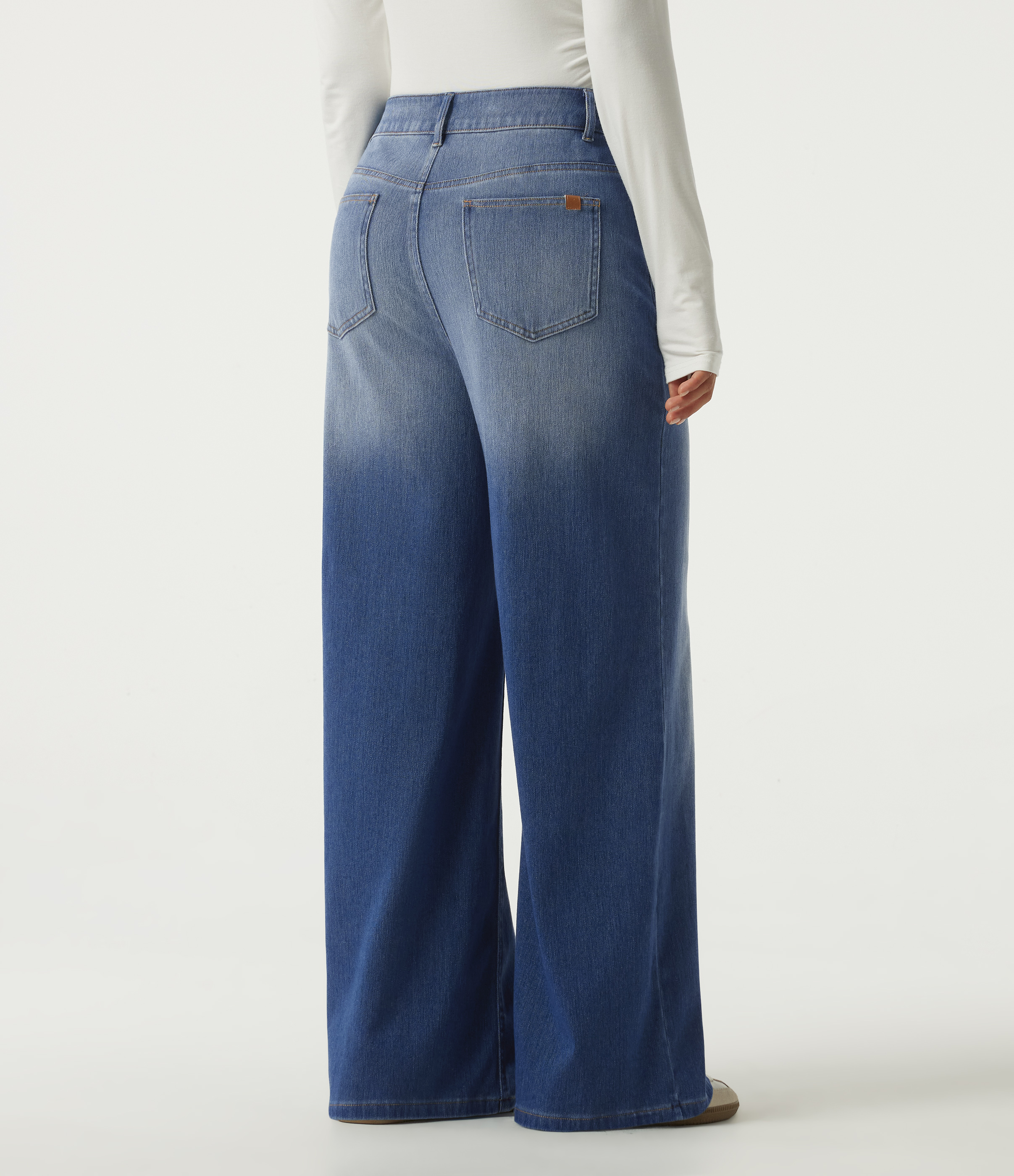 Tide Blue Denim Halara Flex™ High Waisted Asymmetric Wide Leg Casual Jeans with Pockets / 2