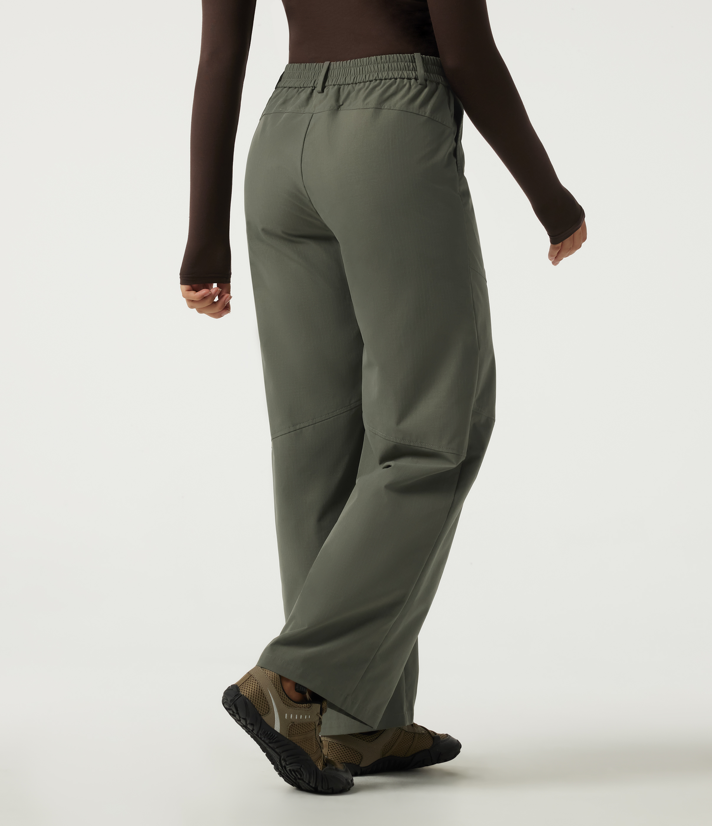 Dull Grey Green High Waisted Wide Leg Hiking Pants with Pockets / 2