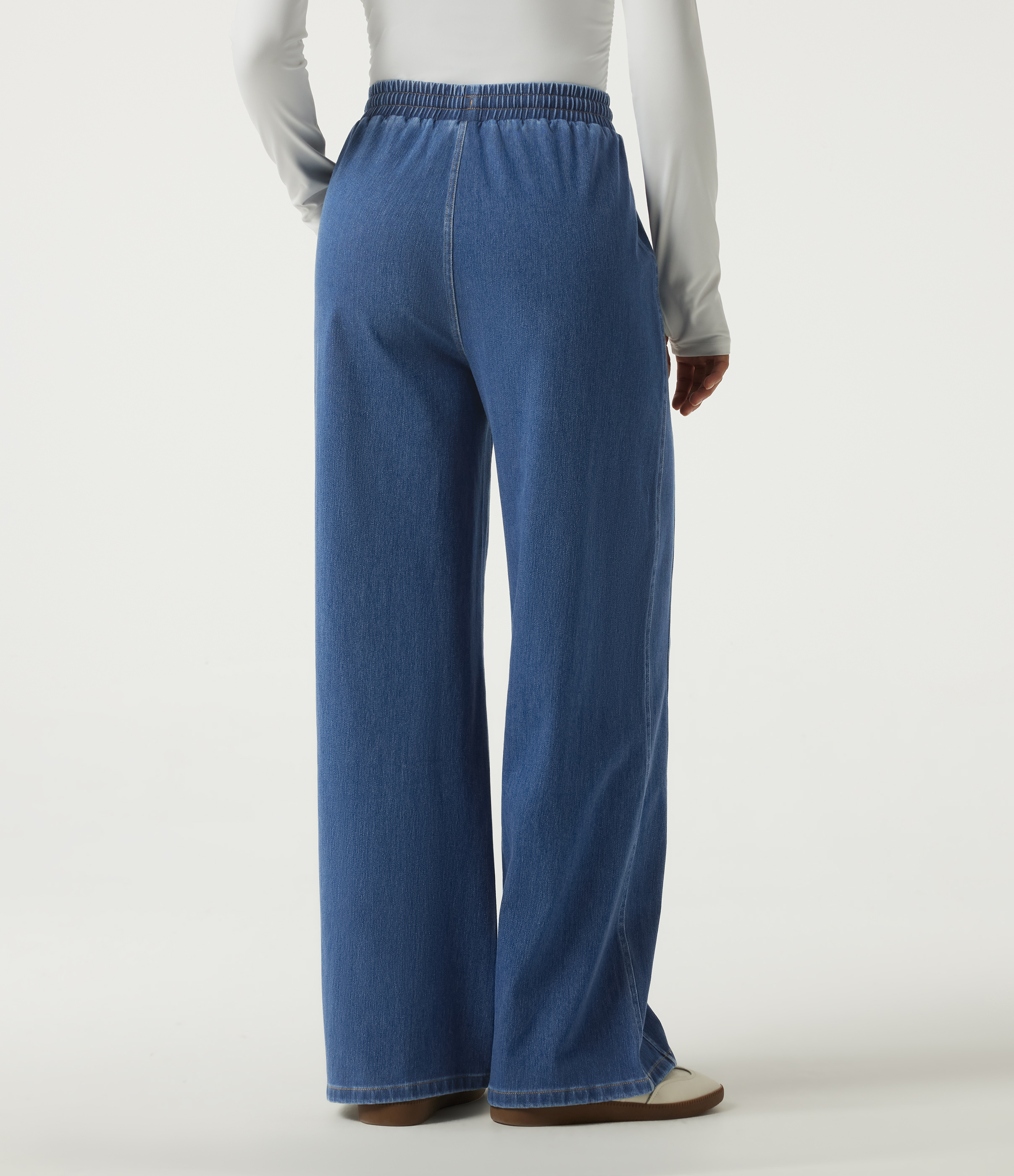 Tide Blue Denim Halara Flex™ High Waisted Drawstring Wide Leg Casual Jeans with Pockets / 2