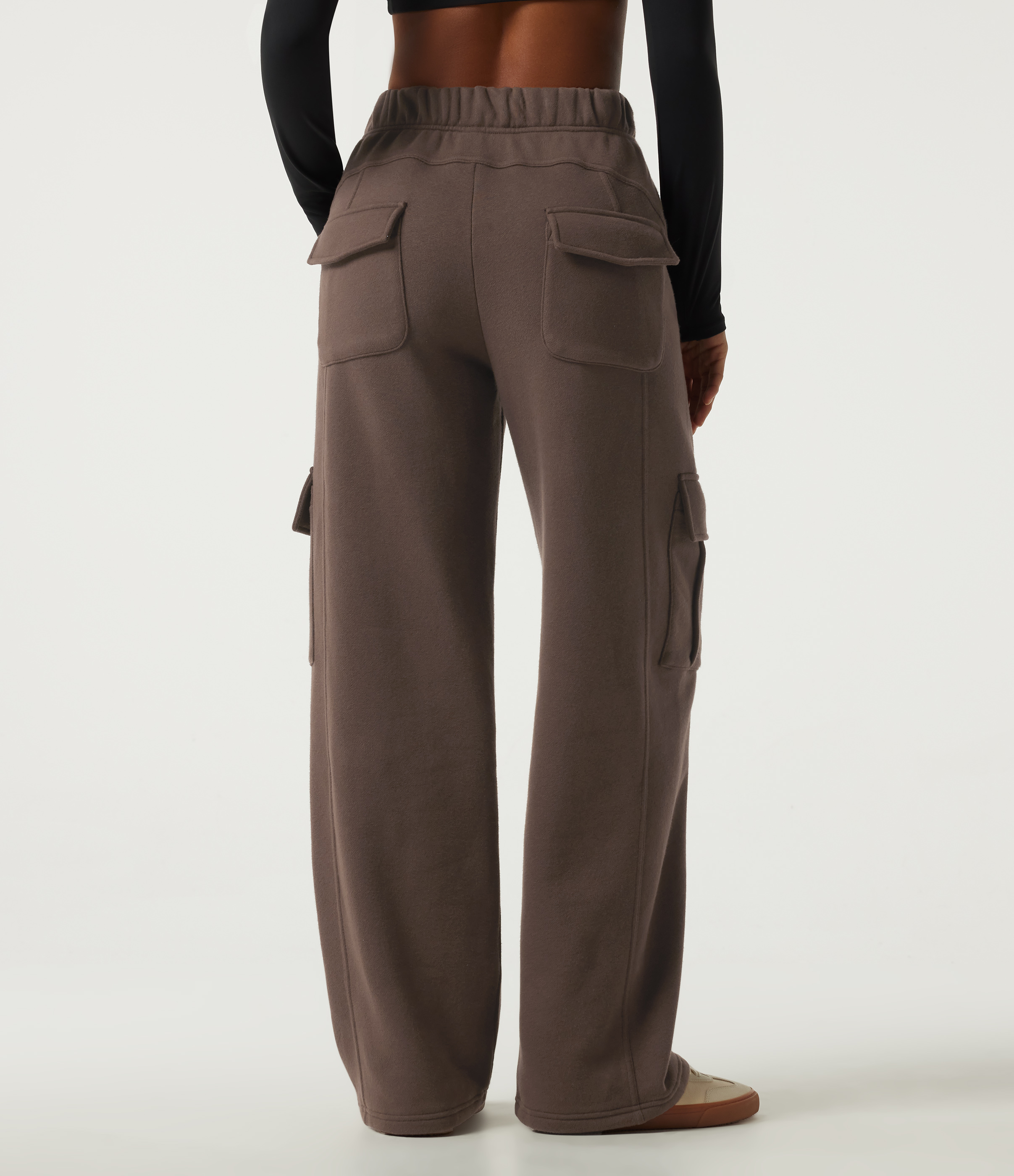Chocolate Brown Jogging ample en polaire taille haute avec poches / 2