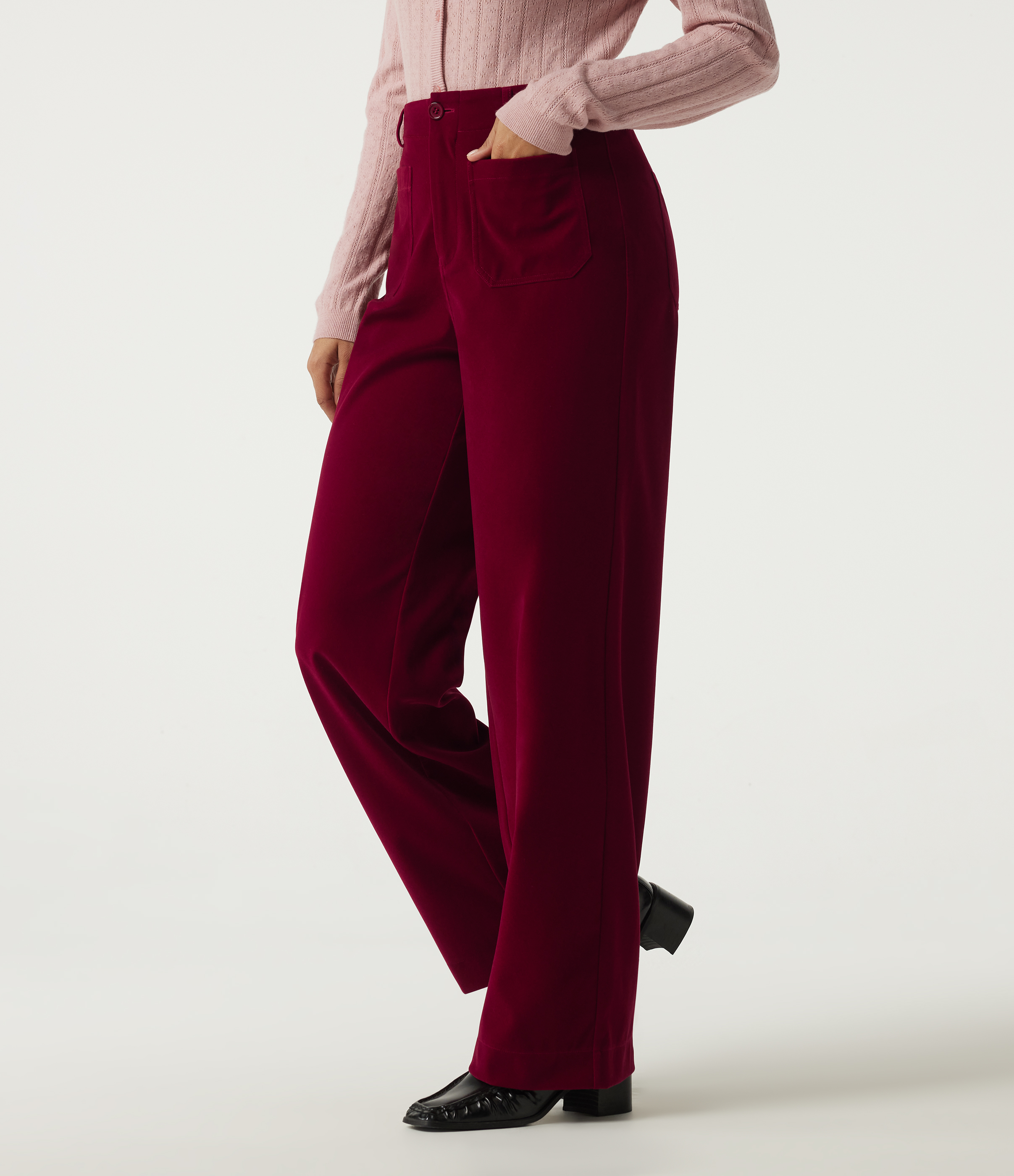 High Waisted Straight Leg Velvet Casual Pants with Pockets