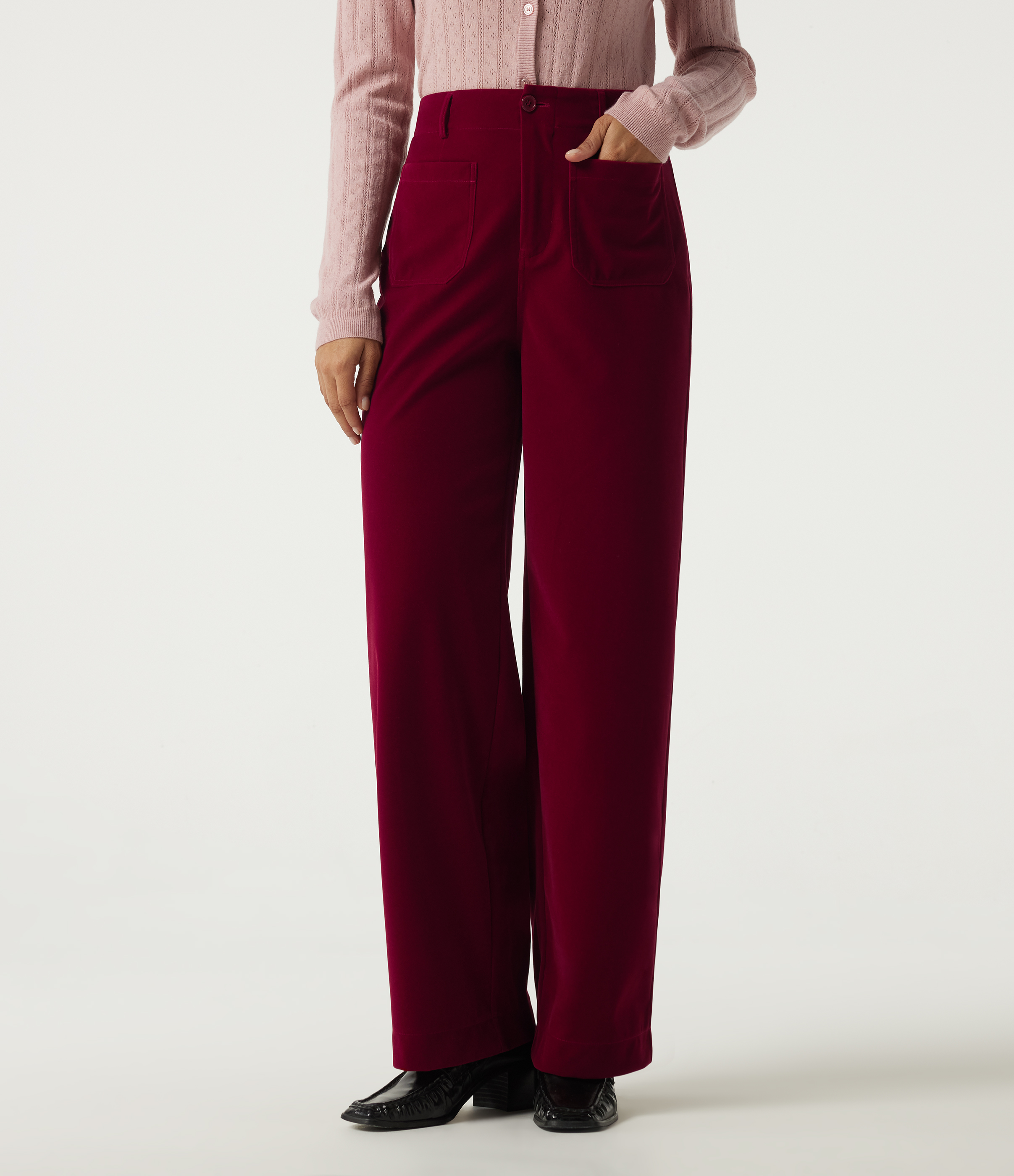High Waisted Straight Leg Velvet Casual Pants with Pockets