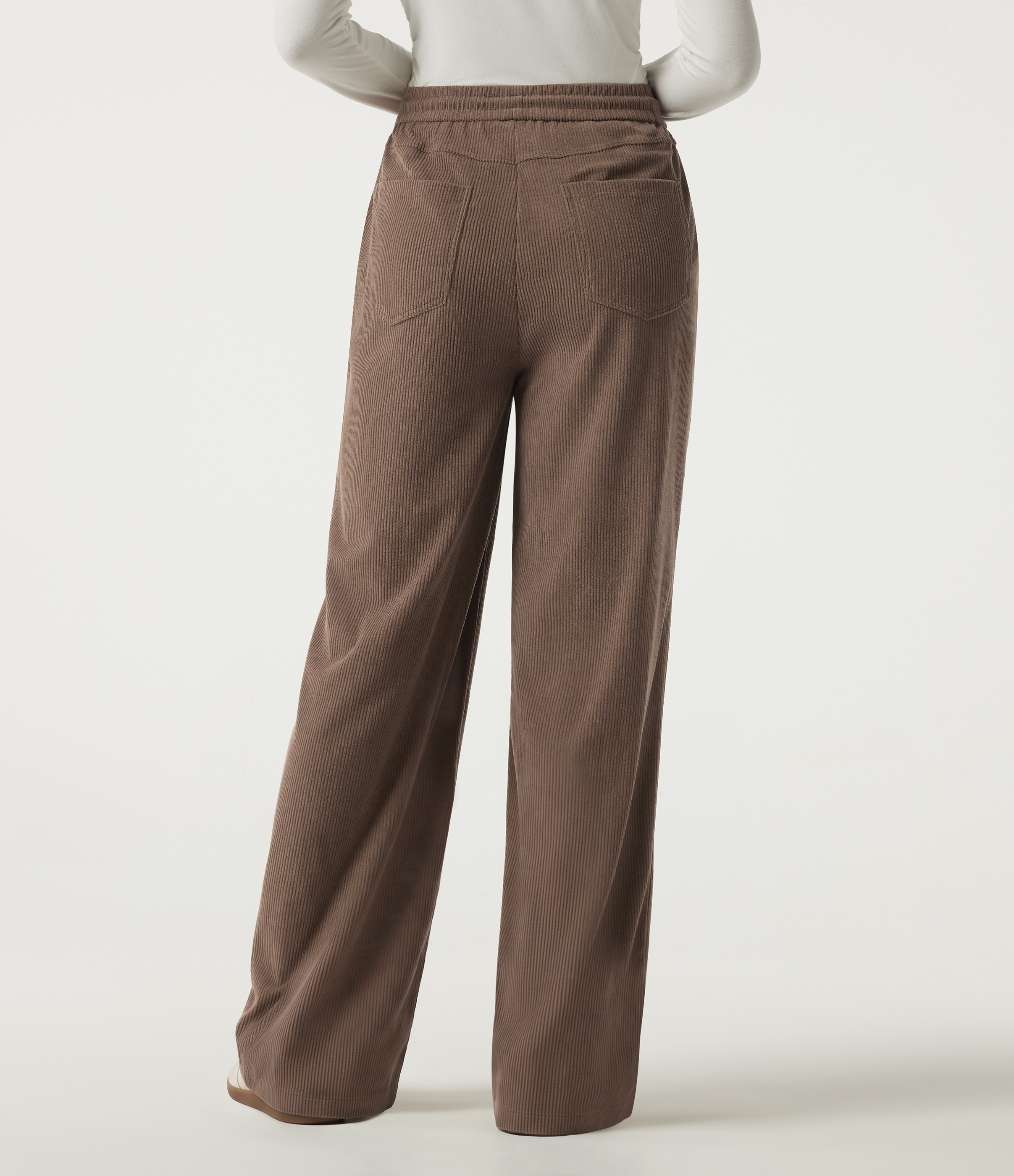 Acorn Pantalon décontracté en velours côtelé taille haute à cordon, coupe large, avec poches / 2