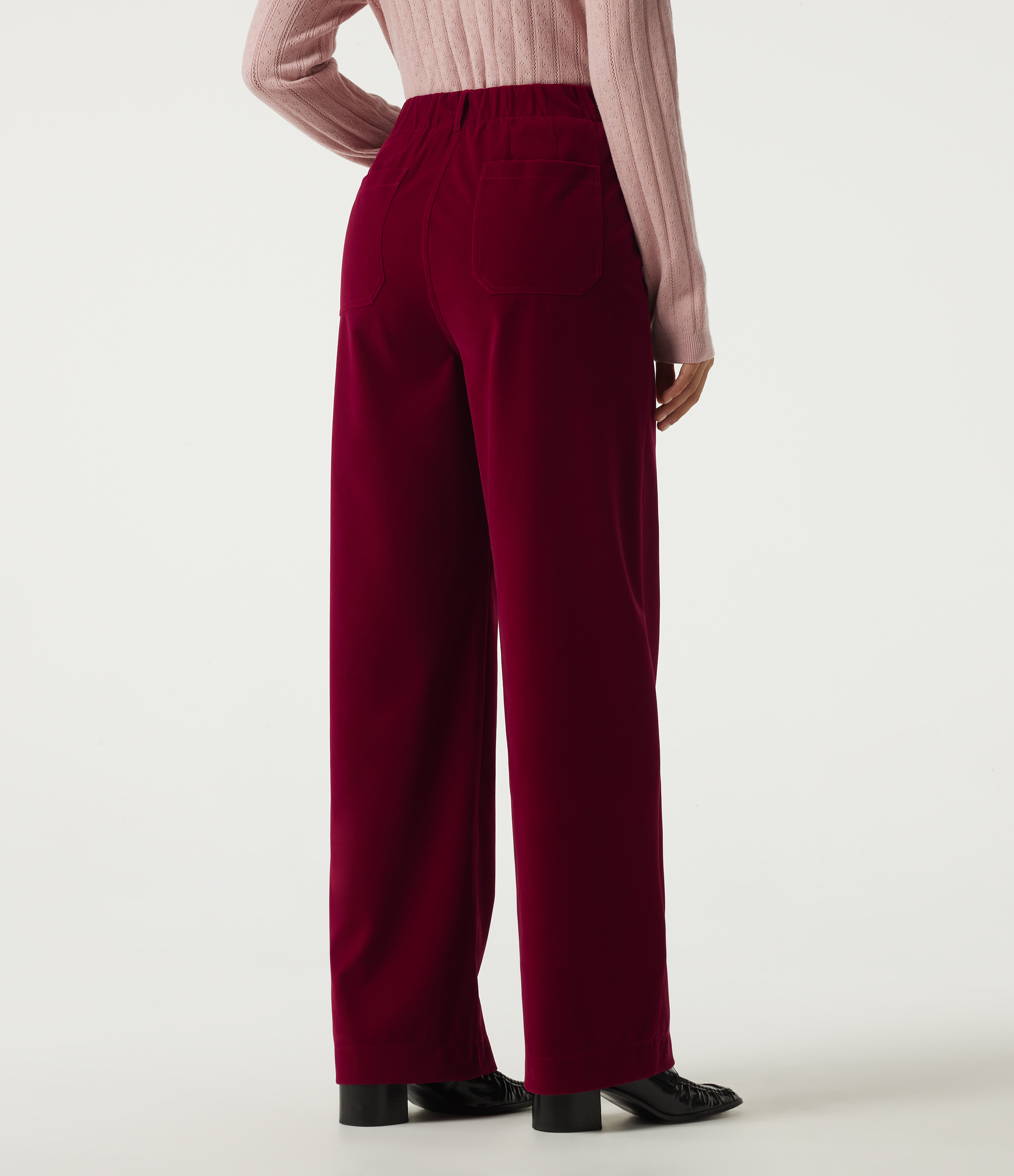Cardinal Red High Waisted Straight Leg Velvet Casual Pants with Pockets / 2