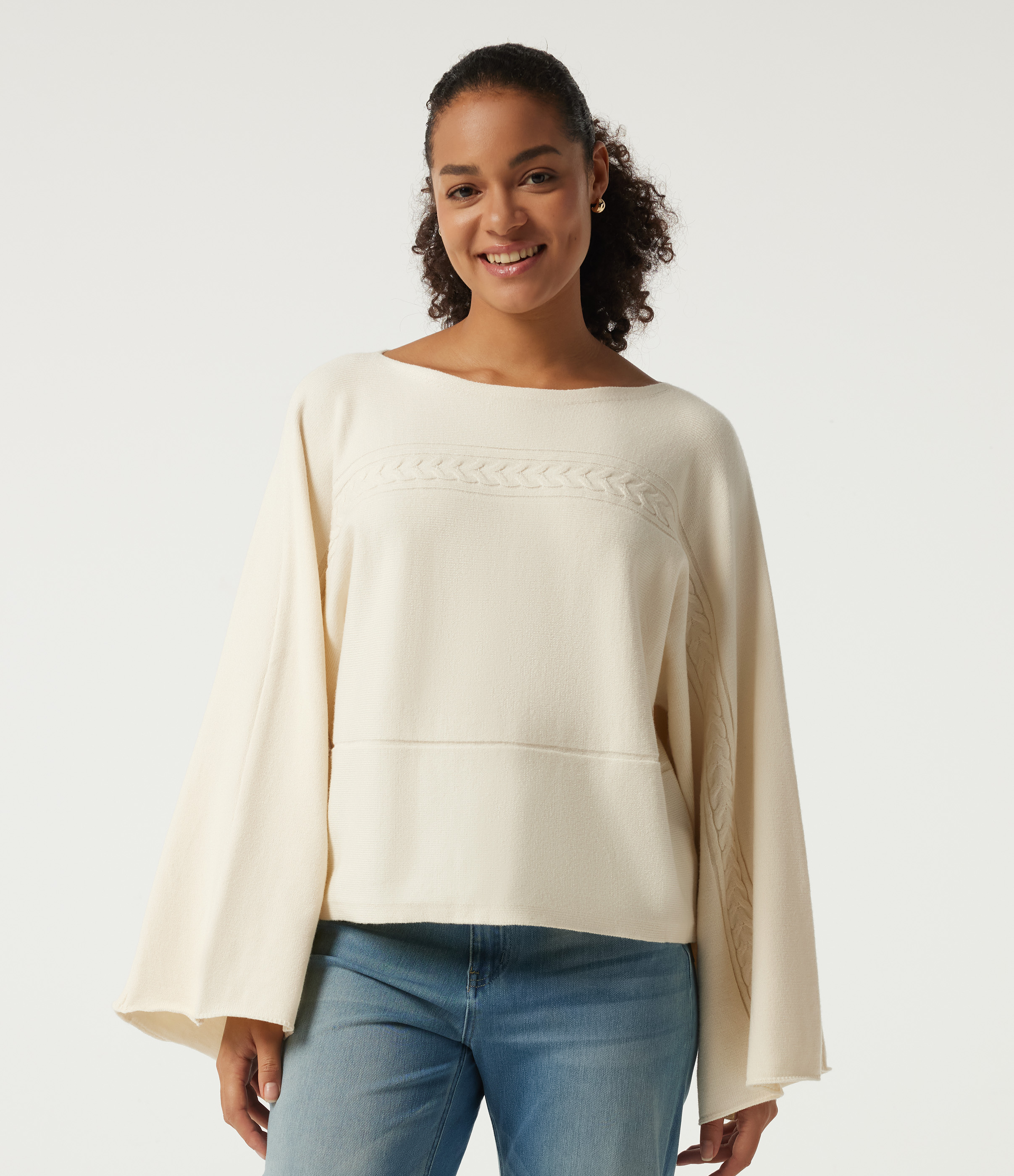 Boat Neck Long Bell Long Sleeve Casual Sweater