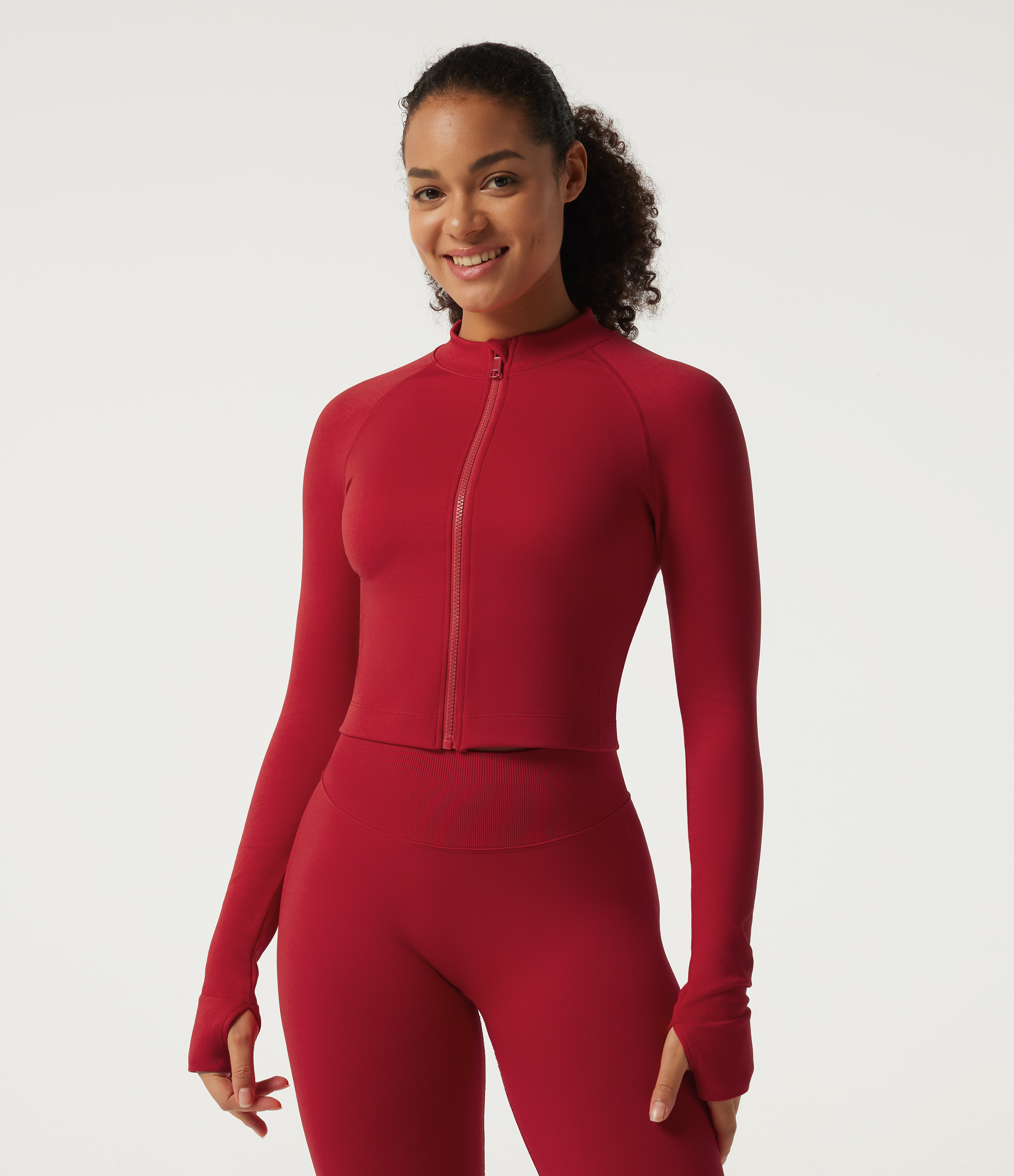 OneForm Seamless Flow Long Sleeve Curved Hem Workout Coat with Thumbholes