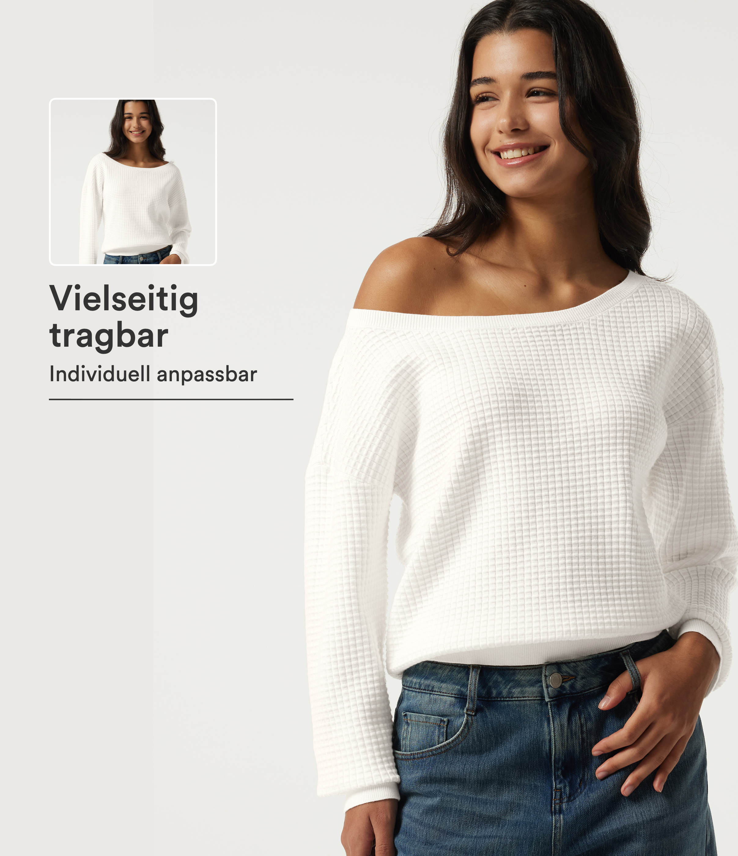 Lässiger Pullover mit langen Ärmeln und Waffelmuster
