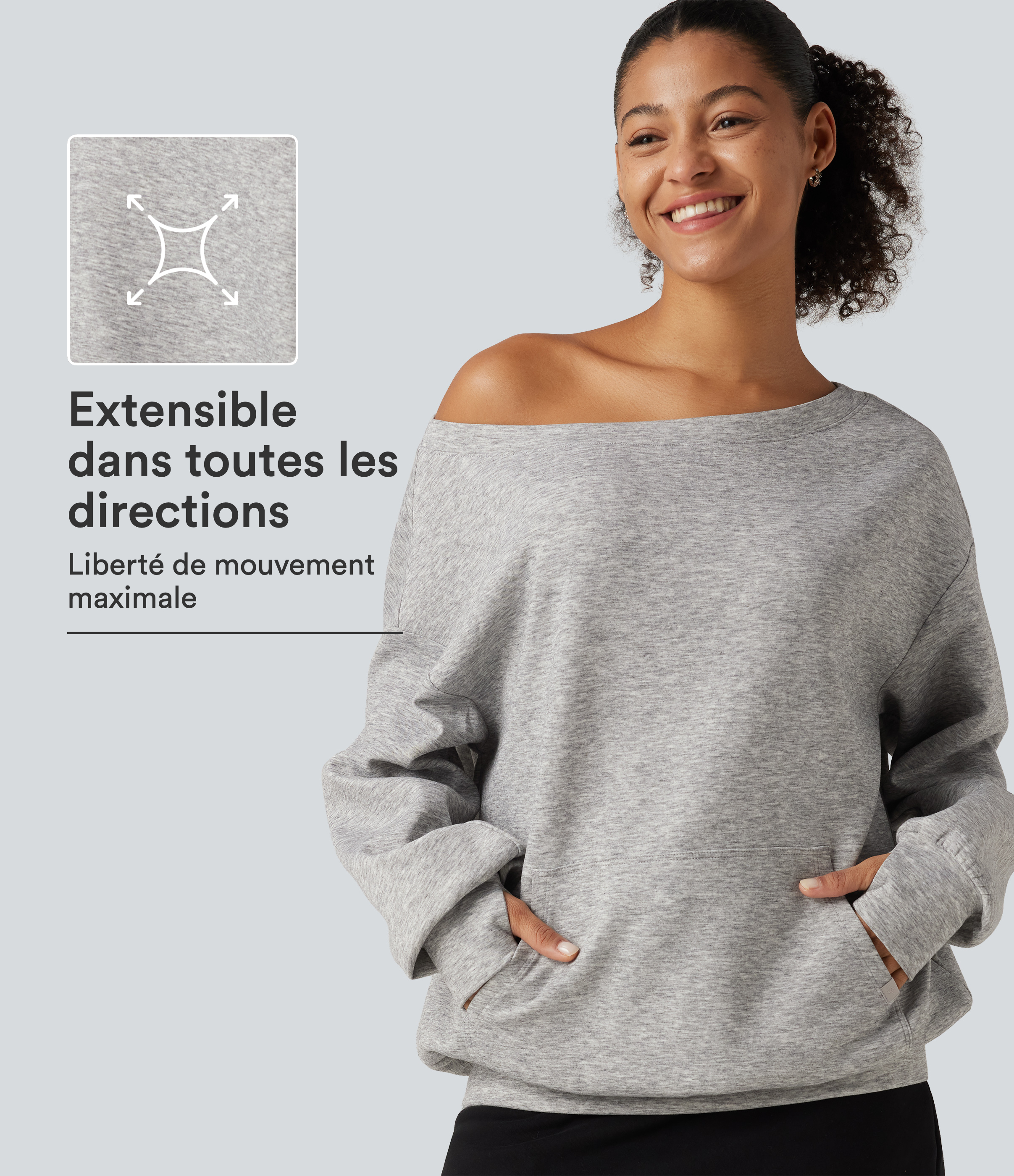 Sweat-shirt à une épaule et manches longues avec poche et passe-pouces