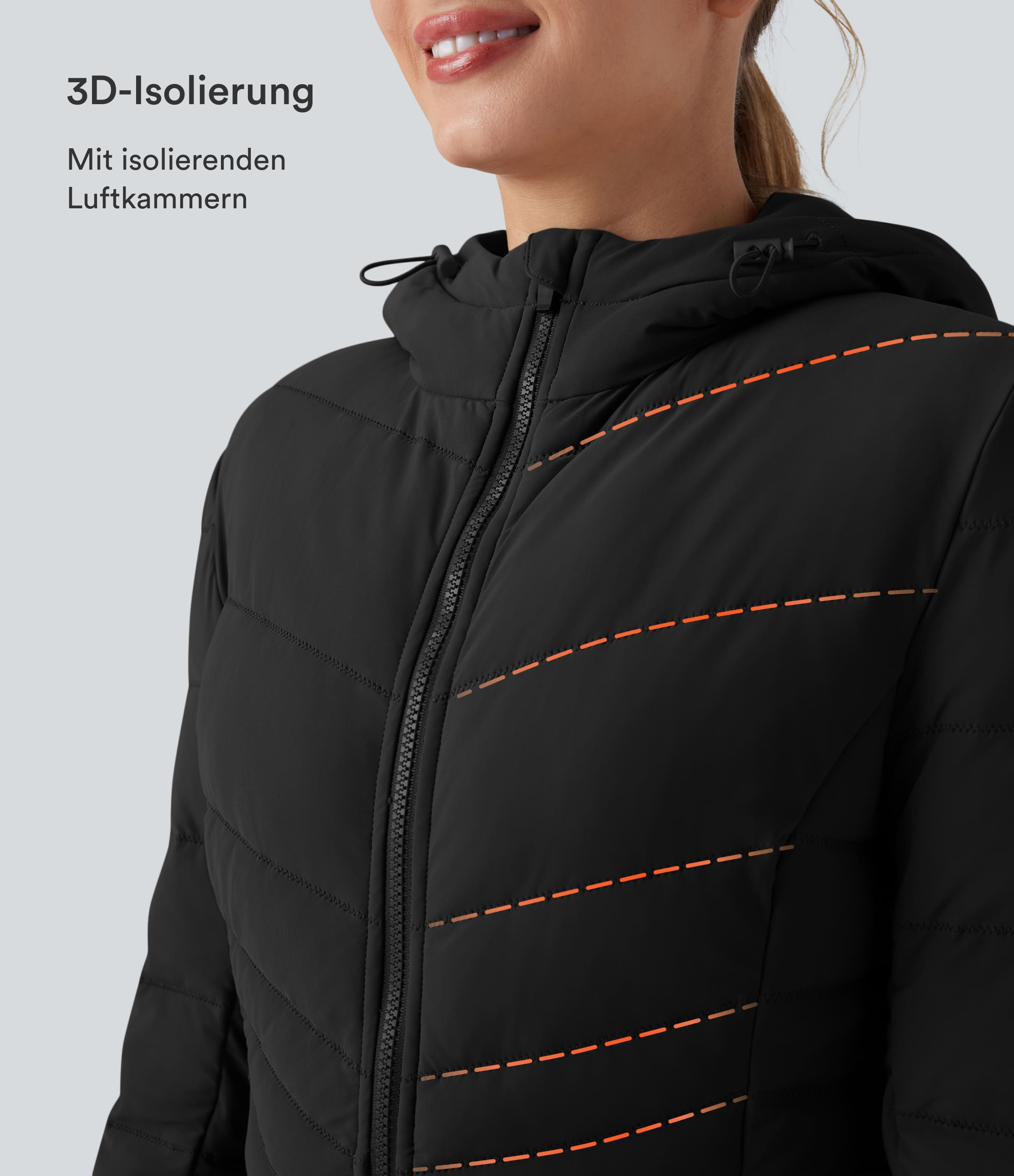 Schwarz PuffFlex - Lässige, gefütterte Jacke mit Kapuze und Seitentaschen - extralang, stretchy / 2