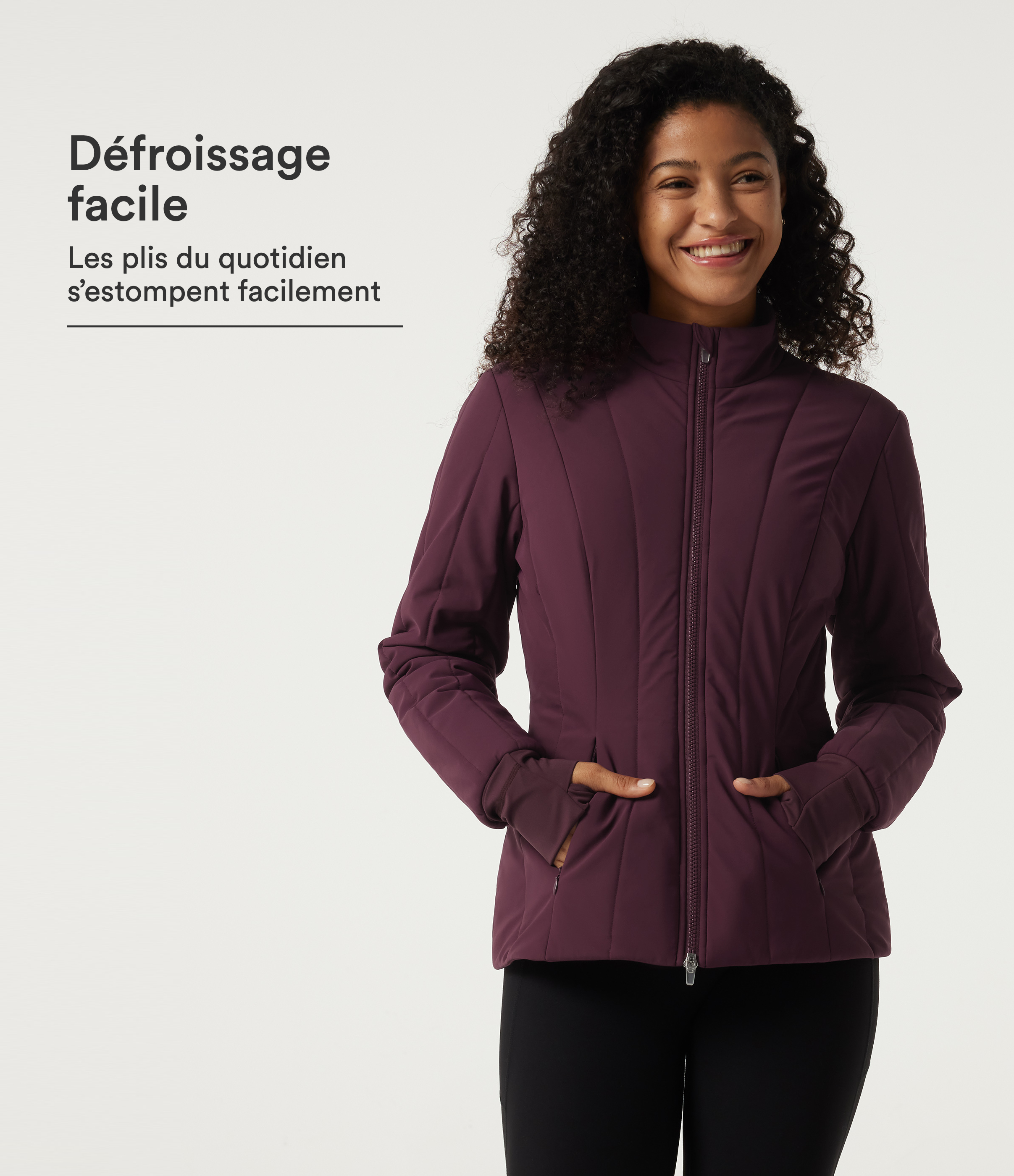 Veste matelassée PuffFlex ajustée à col montant court, défroissage facile et poches