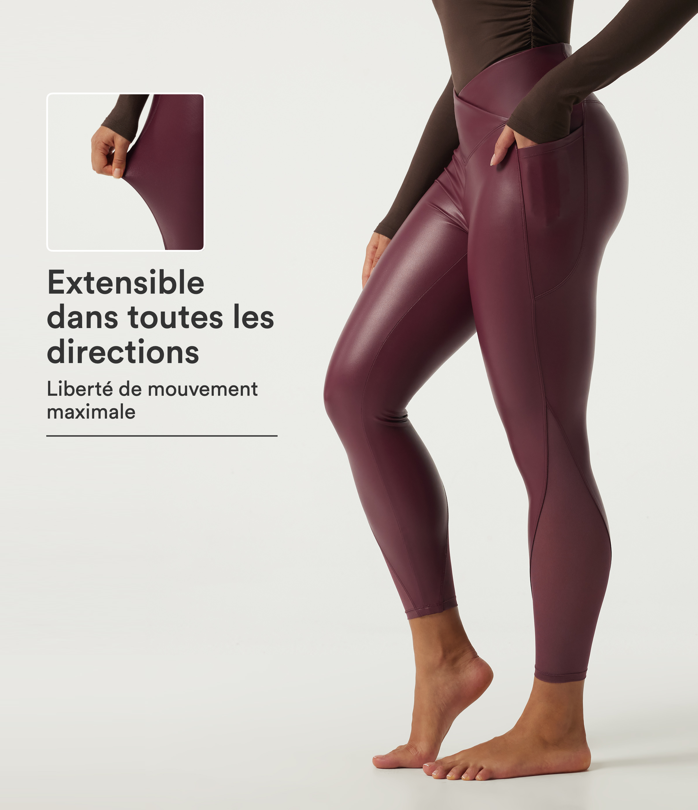 Berrywood Red Legging en simili stretch taille haute croisée avec mesh contrasté et poches / 1