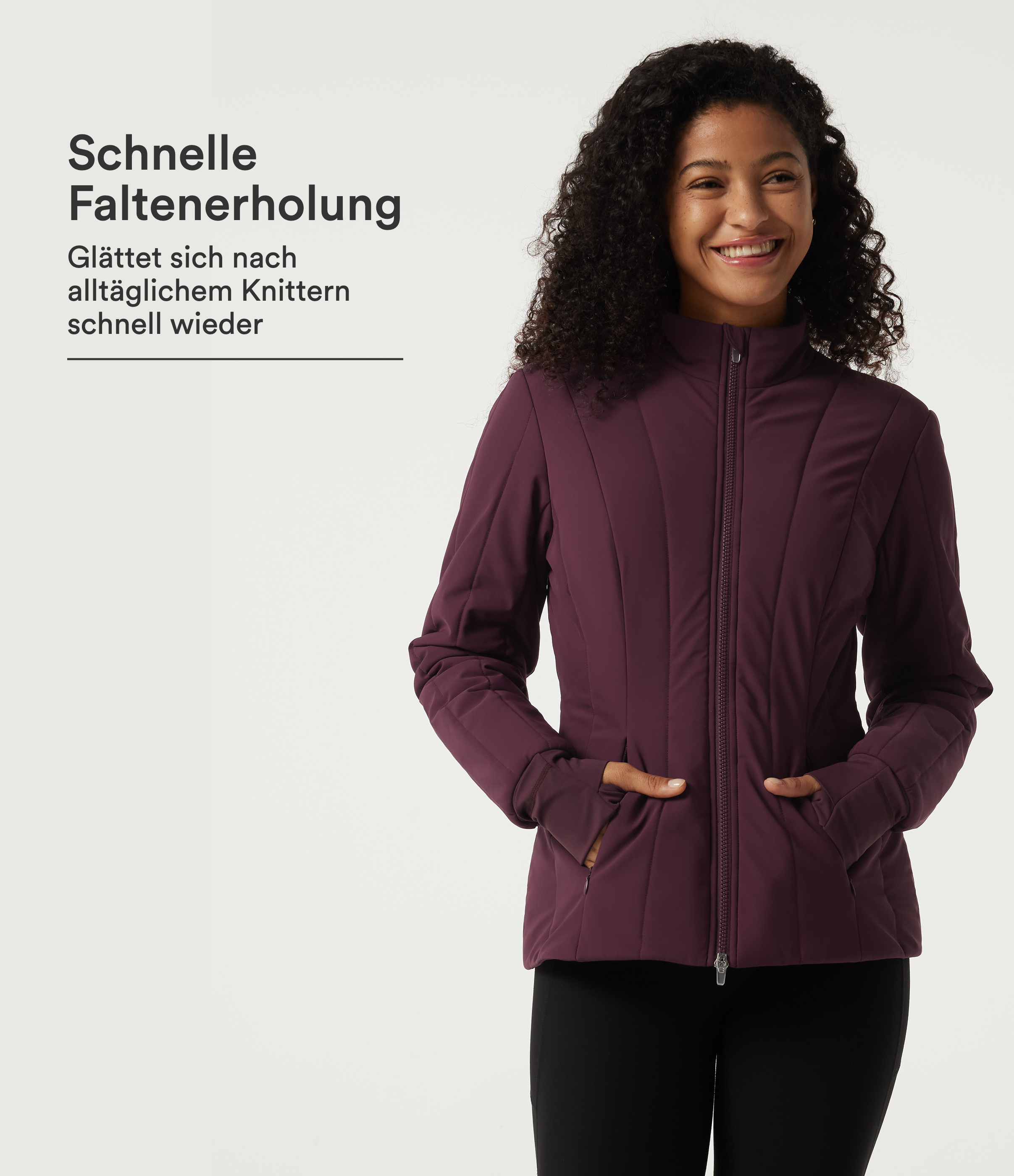 Berry Red PuffFlex - Lässige, gefütterte Jacke mit Stehkragen und Seitentaschen - selbstglättend / 1