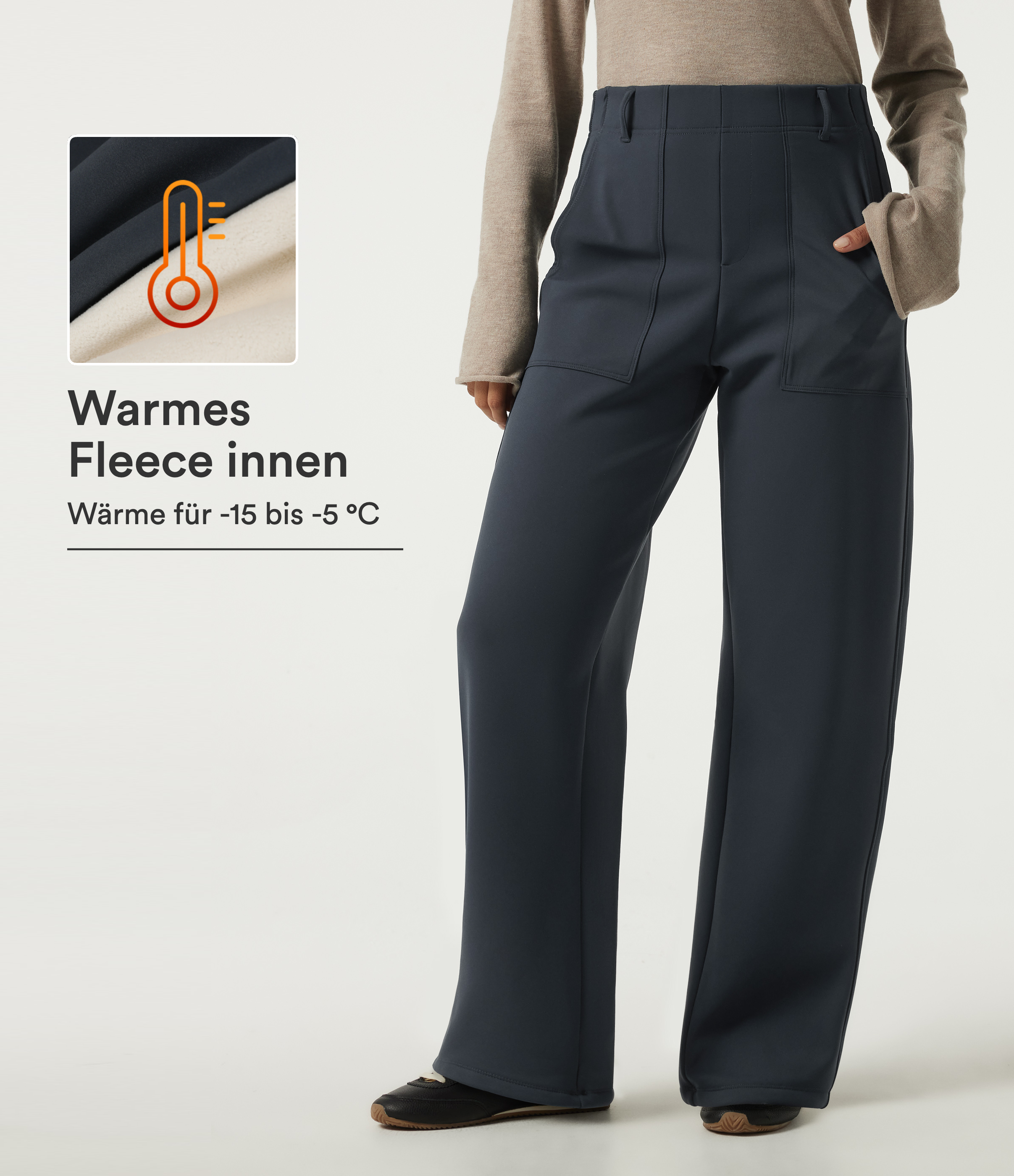 Halara UltraSculpt™ Extra Heat - Lässige Hose mit hohem Bund, Seitentaschen und geschwungenem Bein