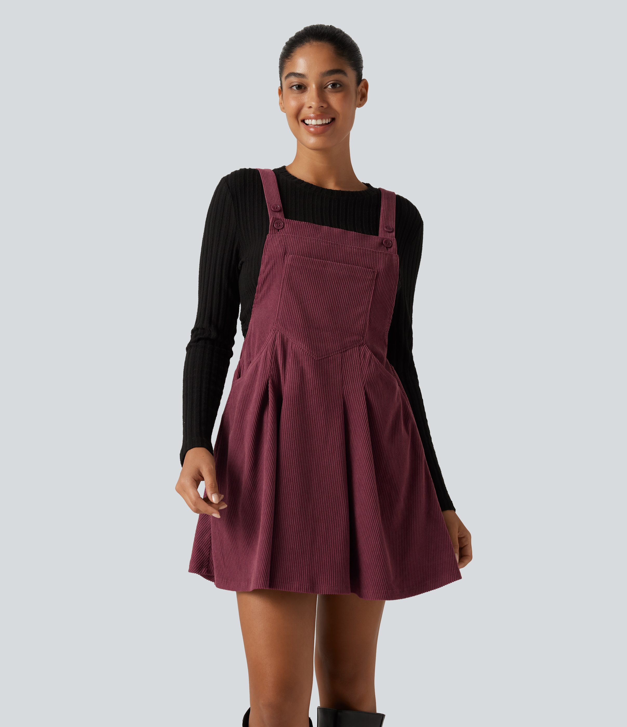 Mini Corduroy Casual Dress with Pockets