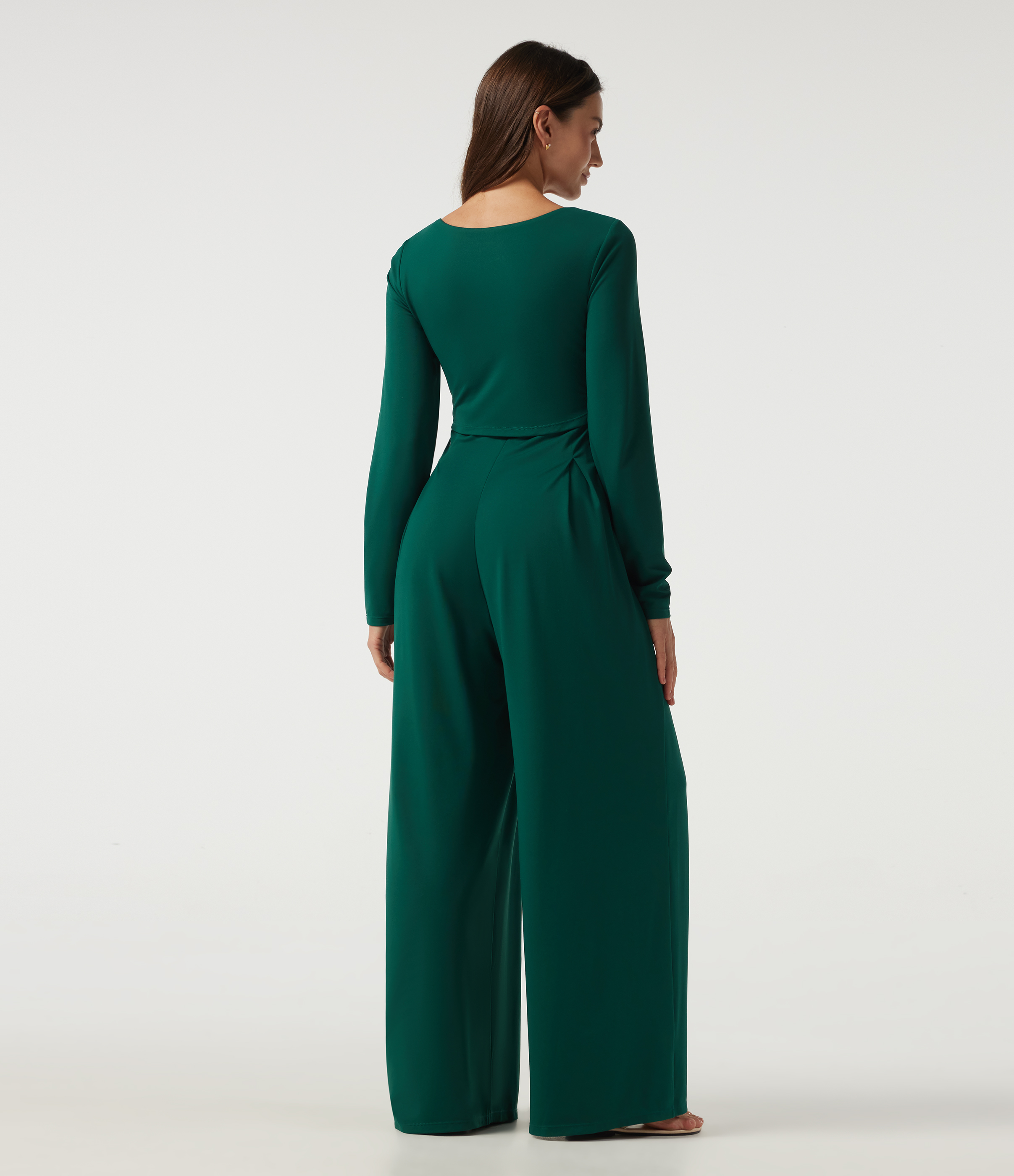 Rain Forest Square Neck Long Sleeve Built-in Bra Wide Leg Casual Jumpsuit with Pockets-Easy Peezy Edition / 2
