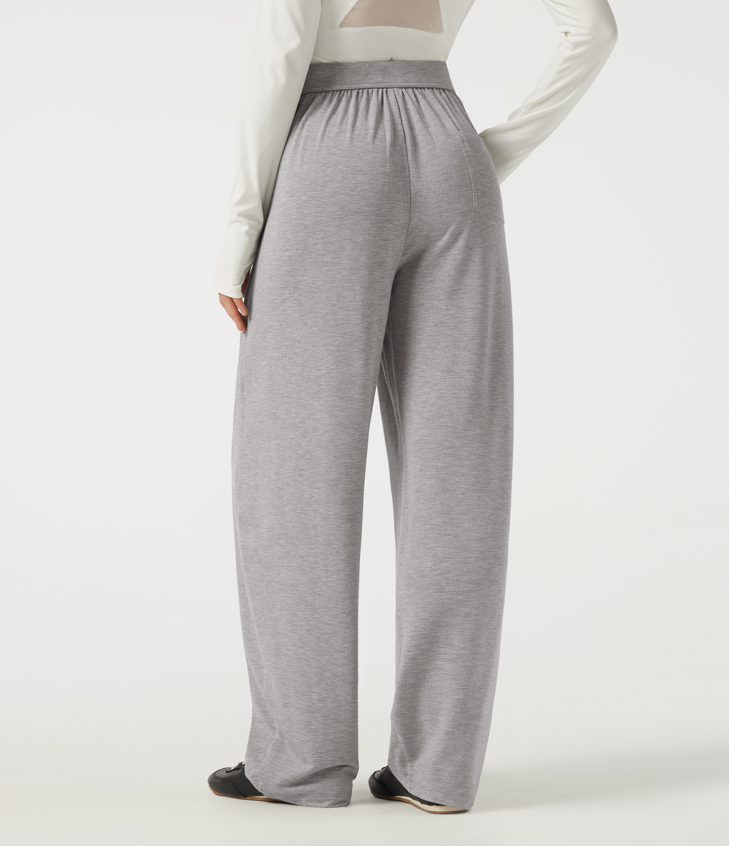 Fog Gray Pantalon barrel taille mi-haute avec cordon de serrage et poches / 2