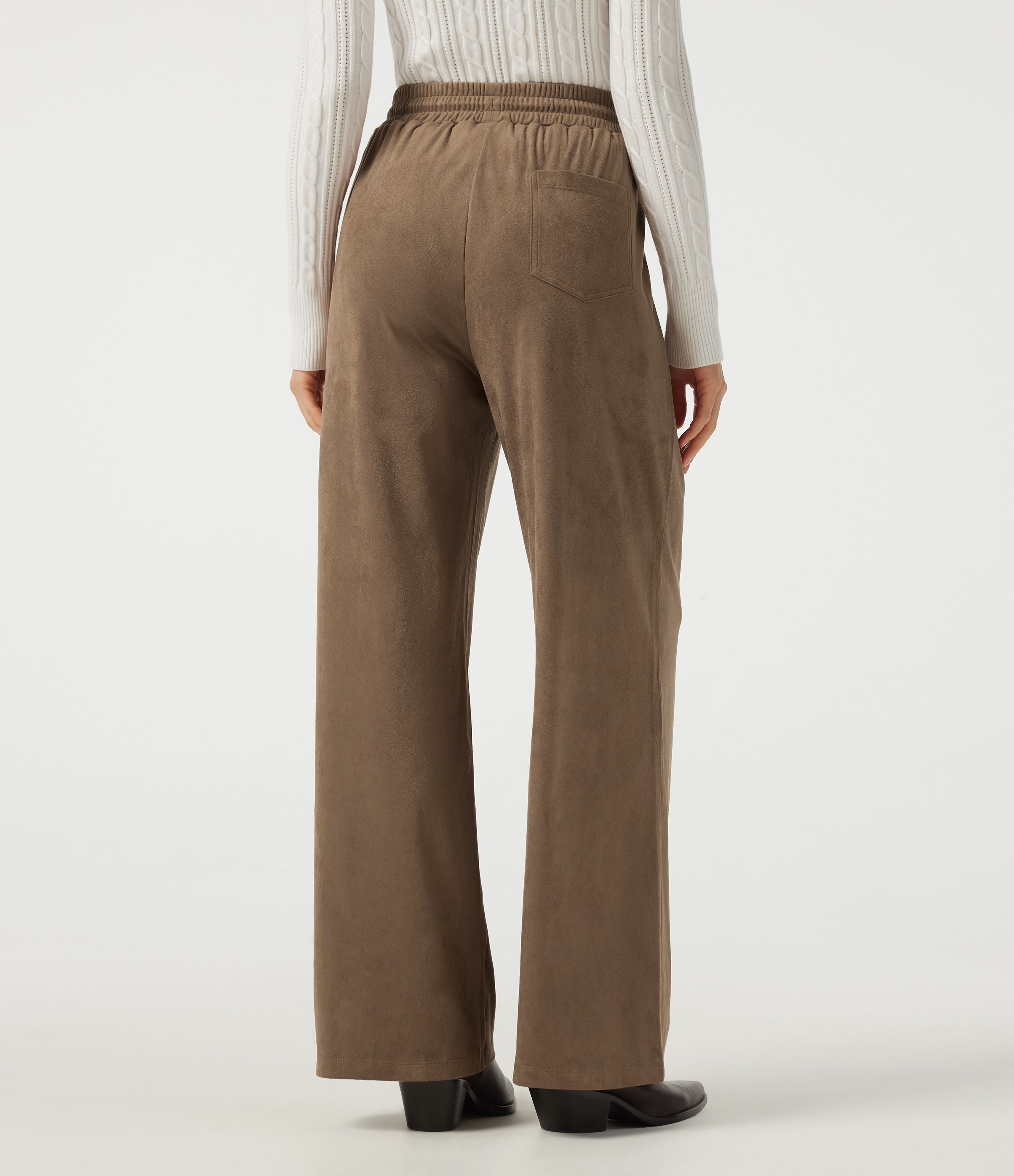 Coca Mocha High Waisted Drawstring Wide Leg Suede Casual Pants with Pockets / 2