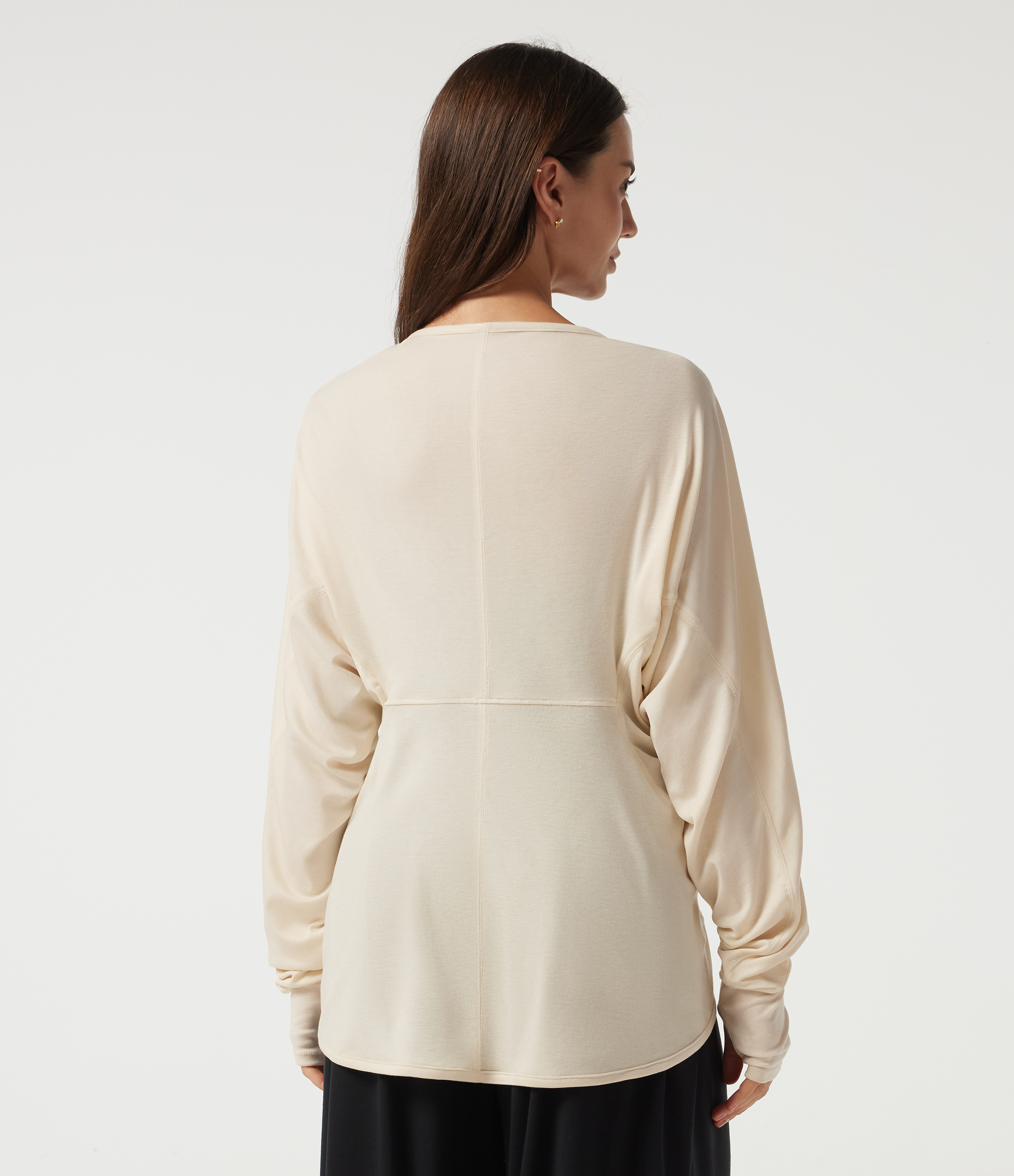 Oatmilk Beige Batwing Long Sleeve Casual Cardigan with Thumbholes / 2