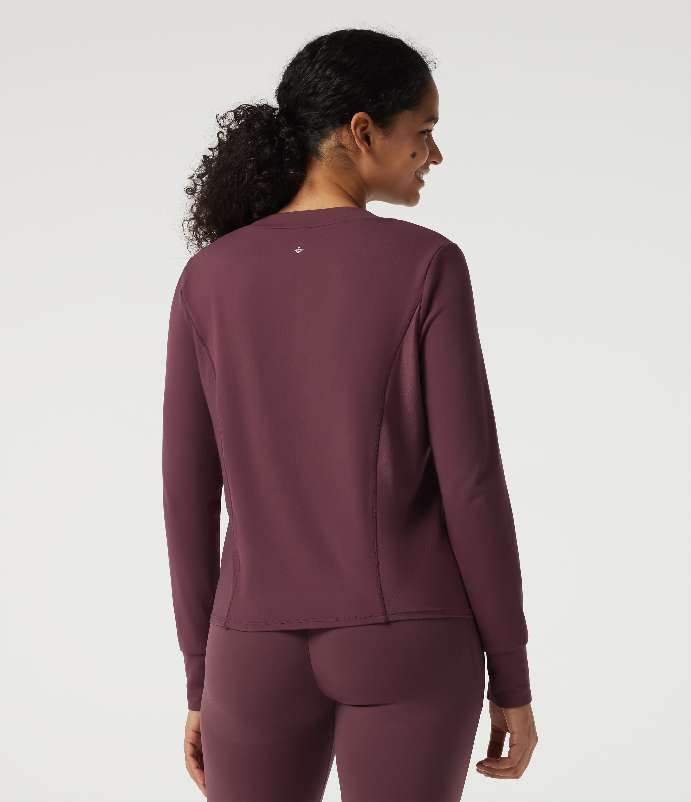 Red Mahogany Round Neck Long Sleeve Contrast Mesh Quick Dry Workout Sweatshirt / 2