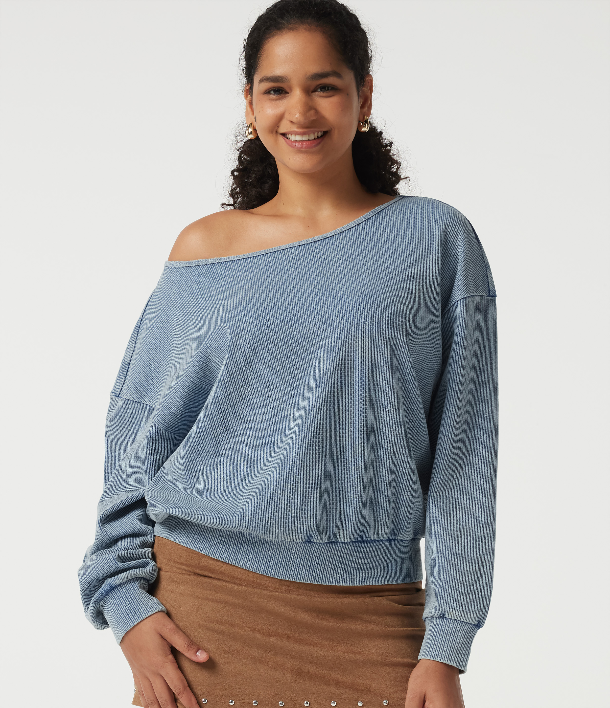 Boat Neck Batwing Long Sleeve Casual Sweatshirt
