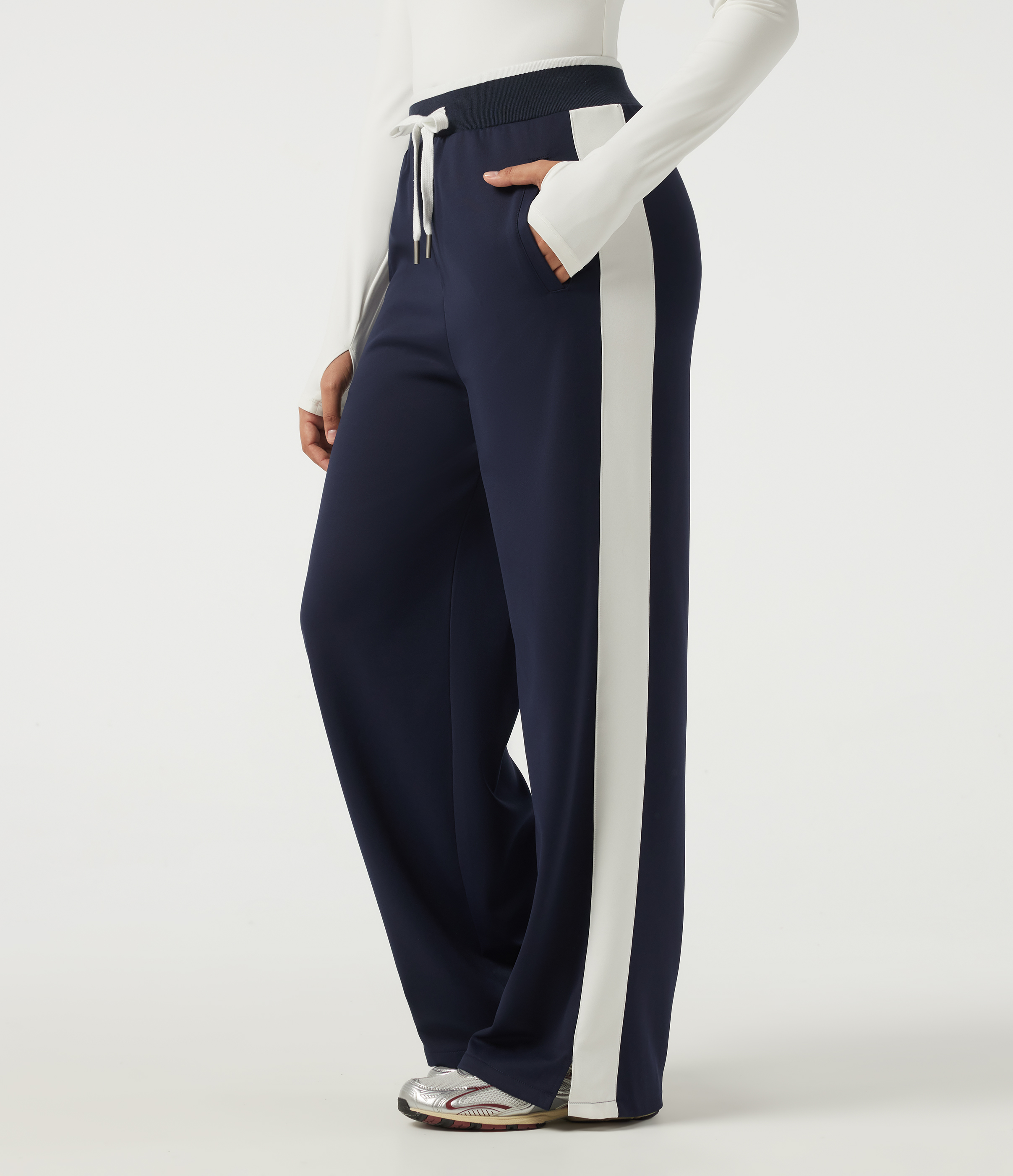 High Waisted Drawstring Straight Leg Color Block Casual Sweatpants with Pockets