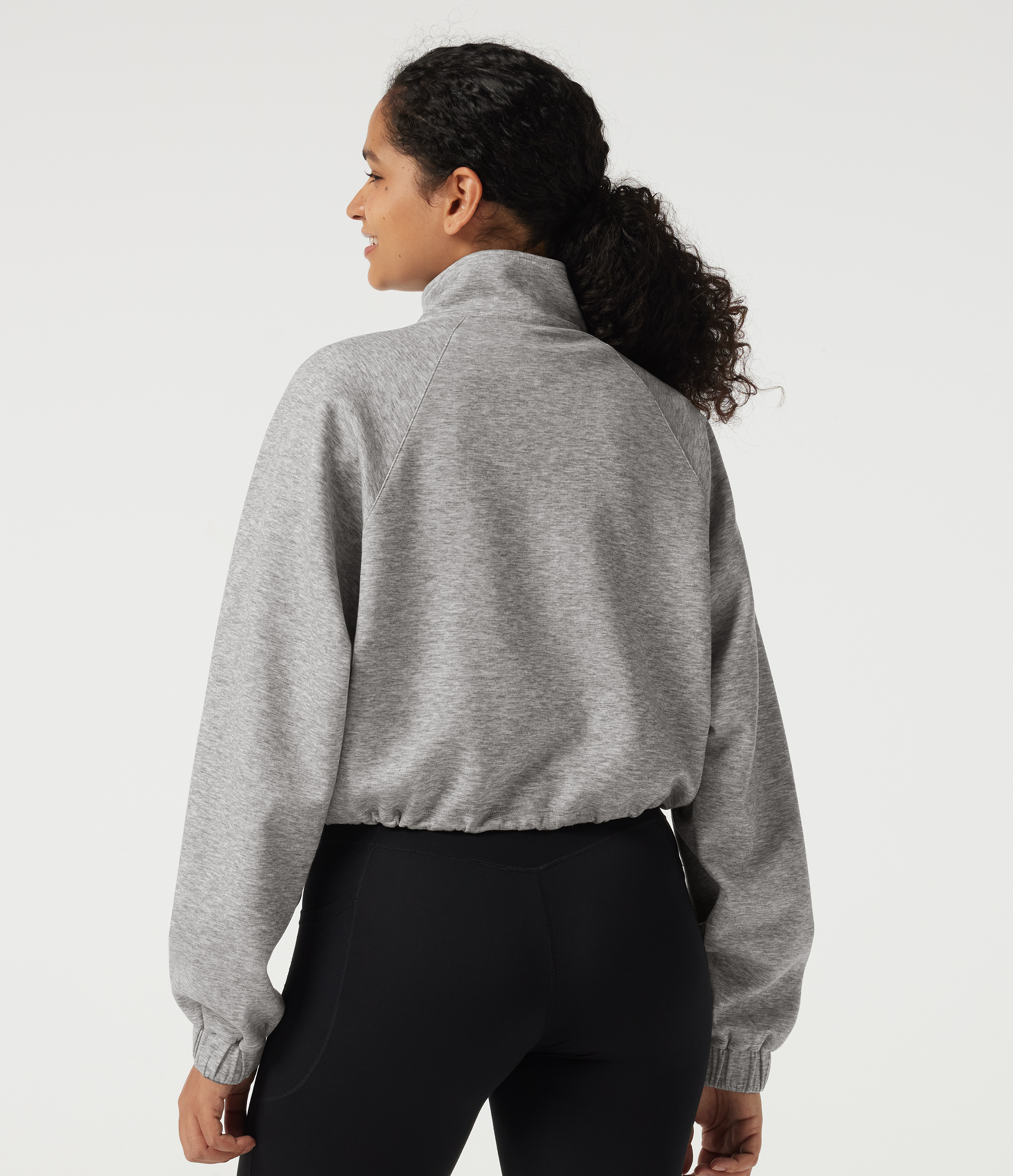 Fog Gray Mock Neck Long Sleeve Drawstring Casual Sweatshirt / 2