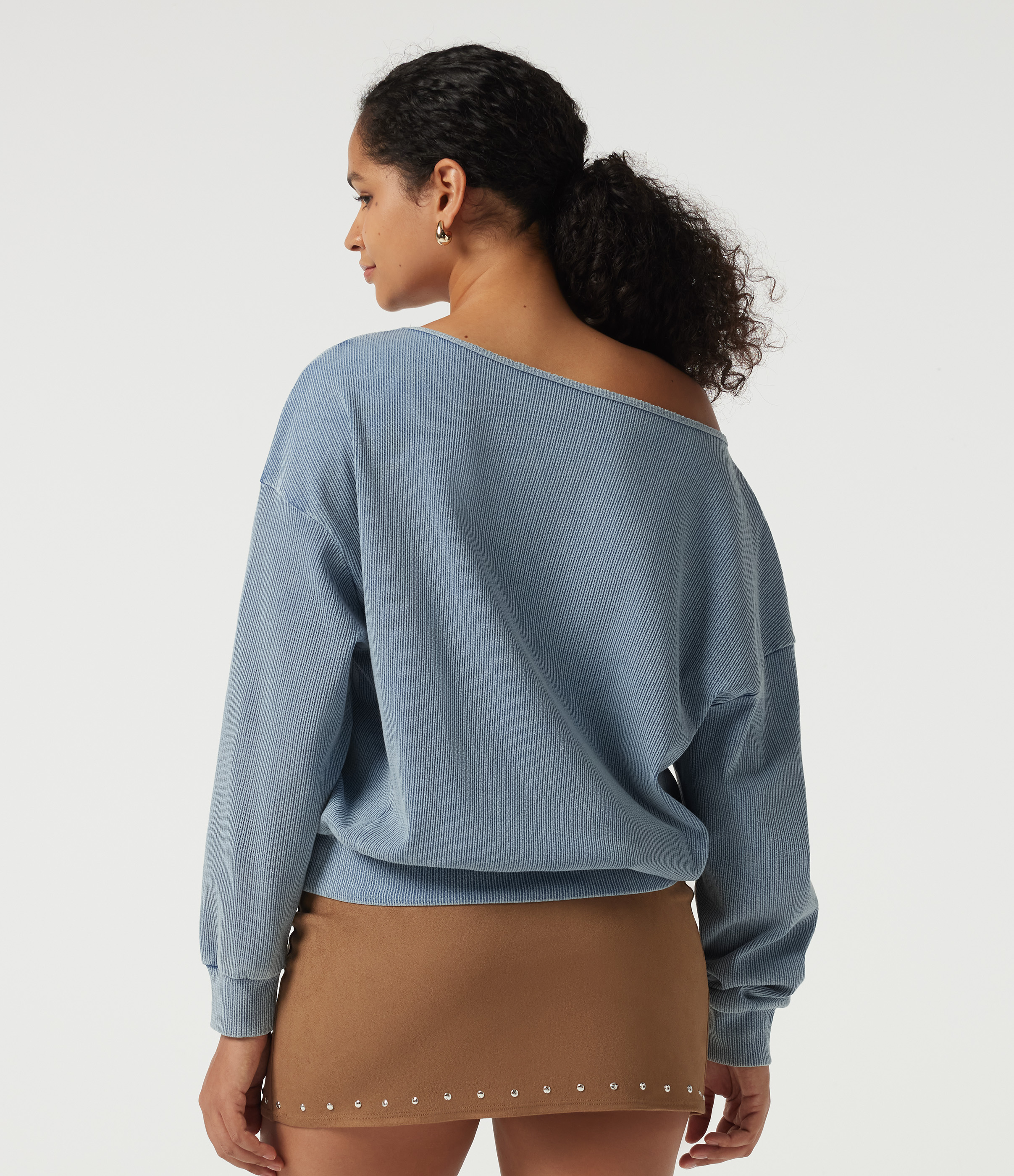 Rainlane Stripe Boat Neck Batwing Long Sleeve Casual Sweatshirt / 2