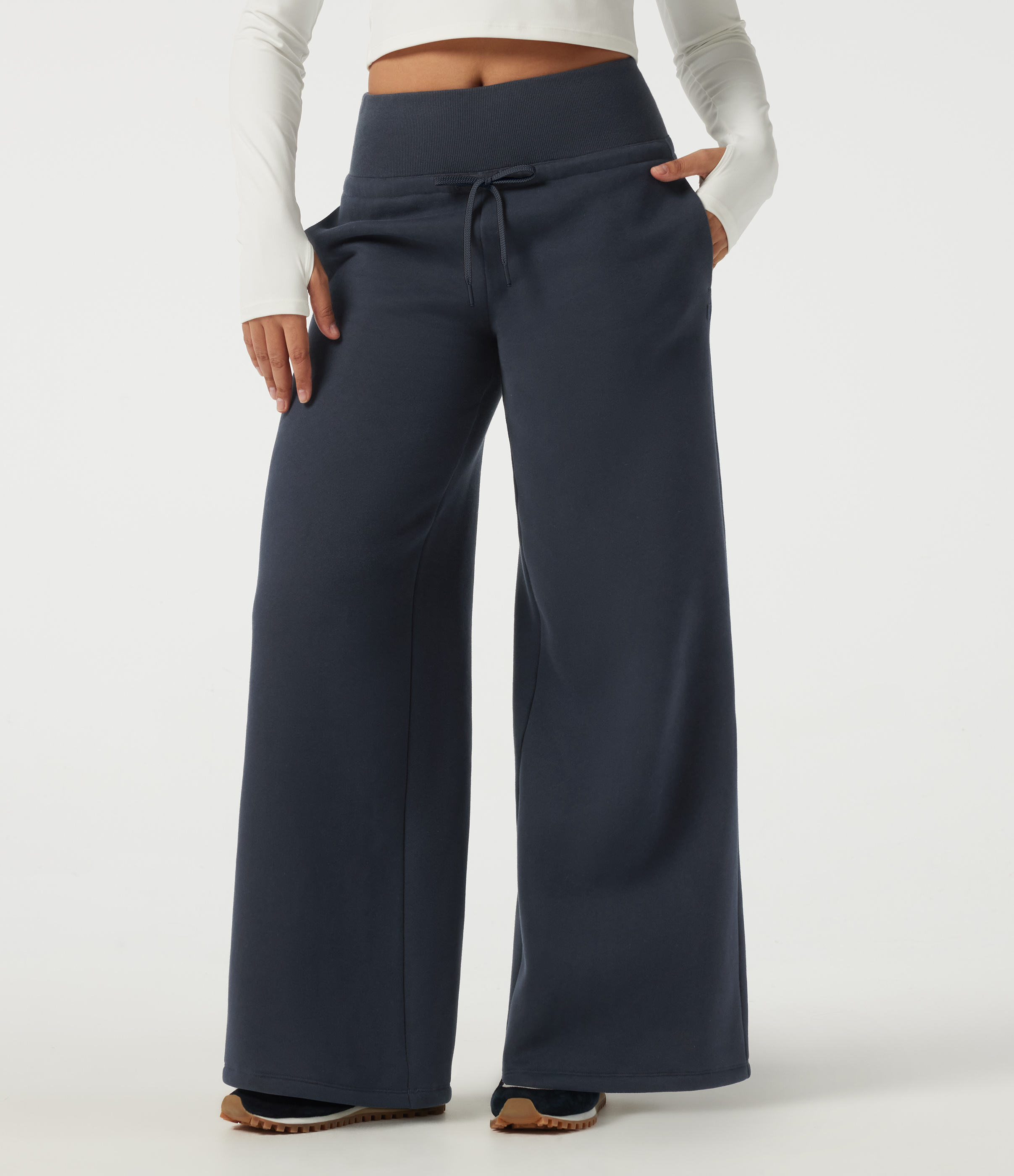 Mid Rise Drawstring Wide Leg Casual Sweatpants with Pockets