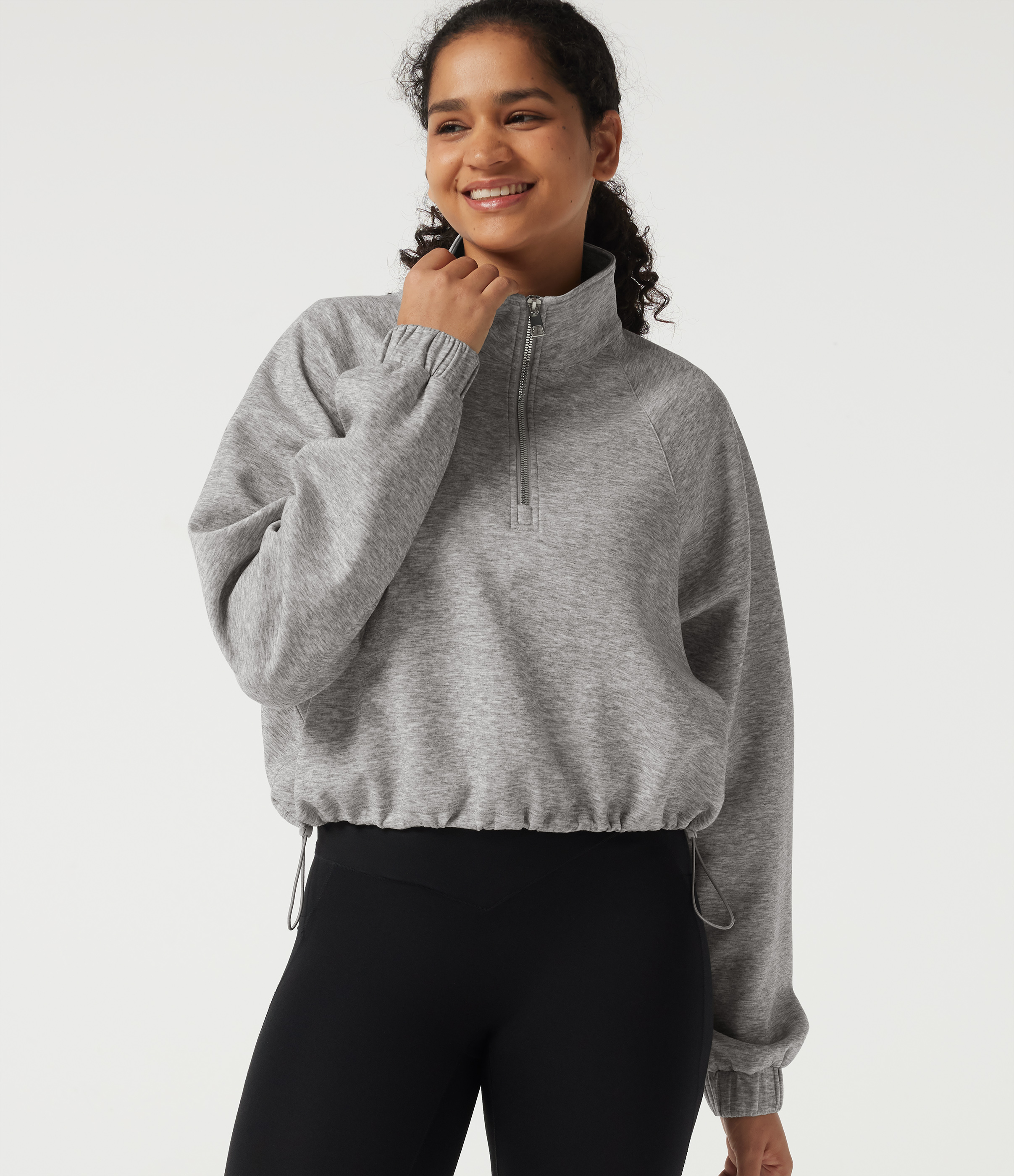 Mock Neck Long Sleeve Drawstring Casual Sweatshirt