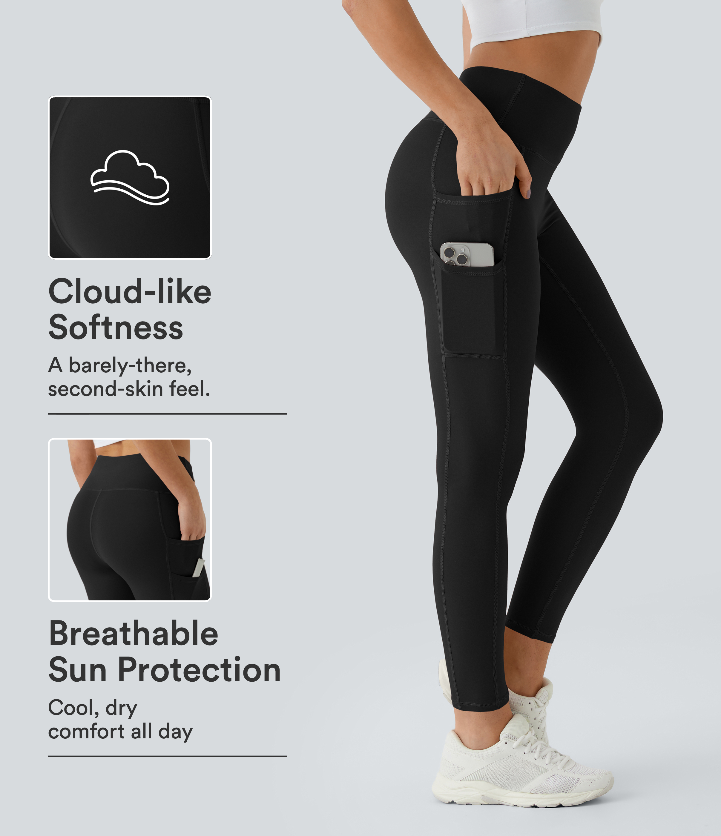 SoftlyZero™ High Waisted Double Pockets Plain Leggings