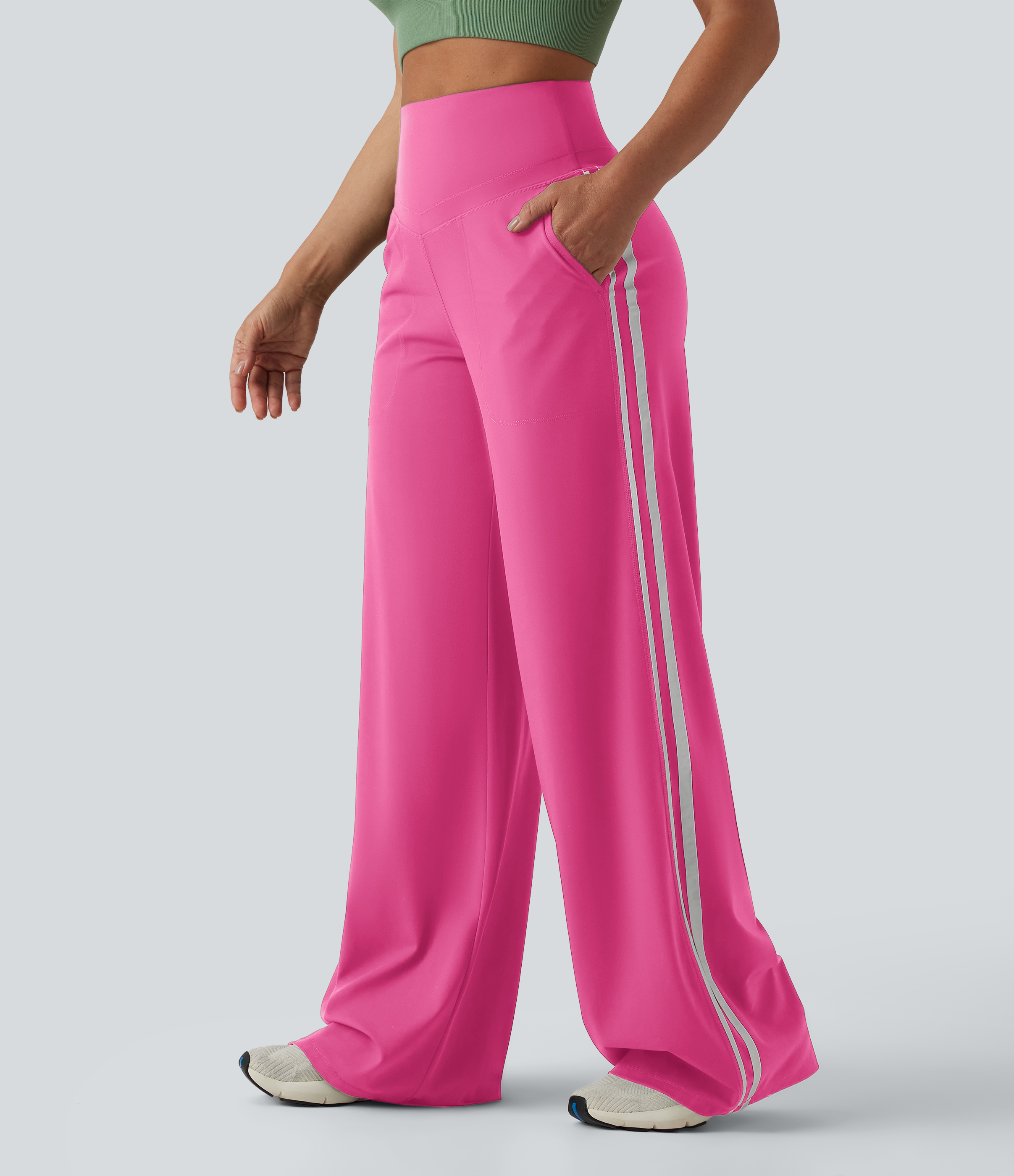 Halara UltraSculpt™ High Waisted Tummy Control Color Block Stripes Yoga Baggy Pants with Pockets