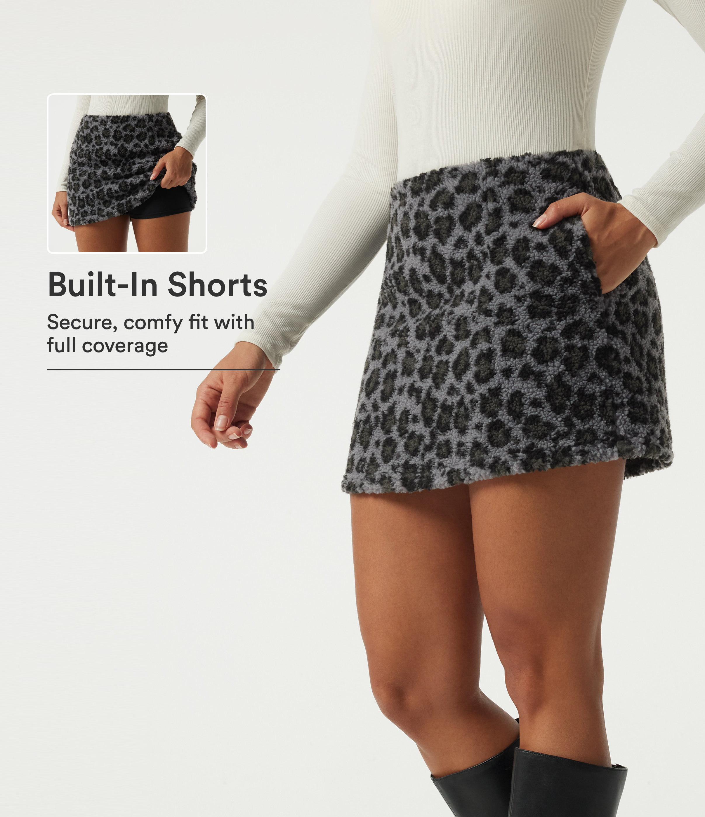 High Waisted Leopard Print Mini Skirt with Built-In Shorts and Pockets