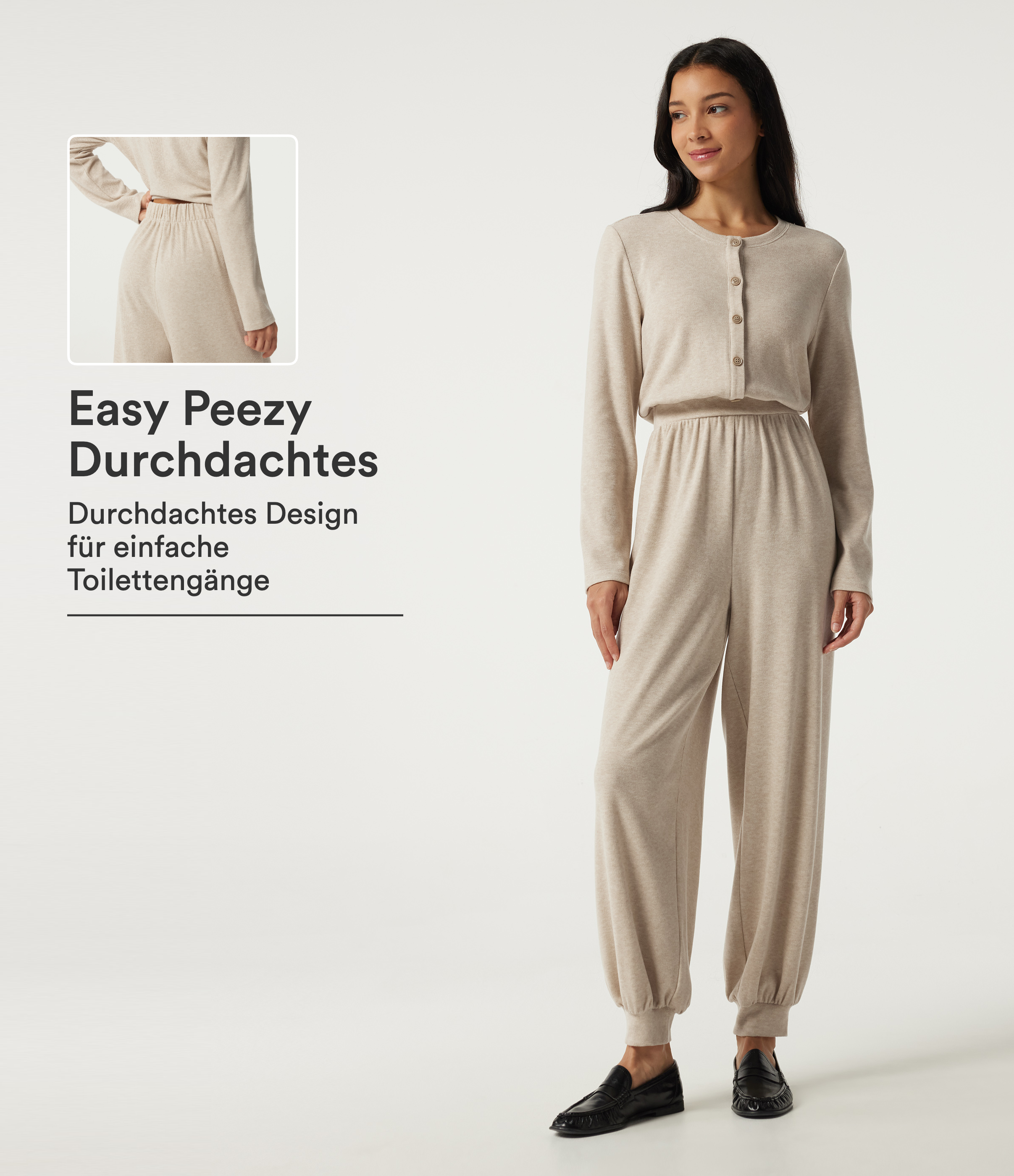 Casual jumpsuit with round neckline, side pockets and long sleeves - Easy Peezy Edition