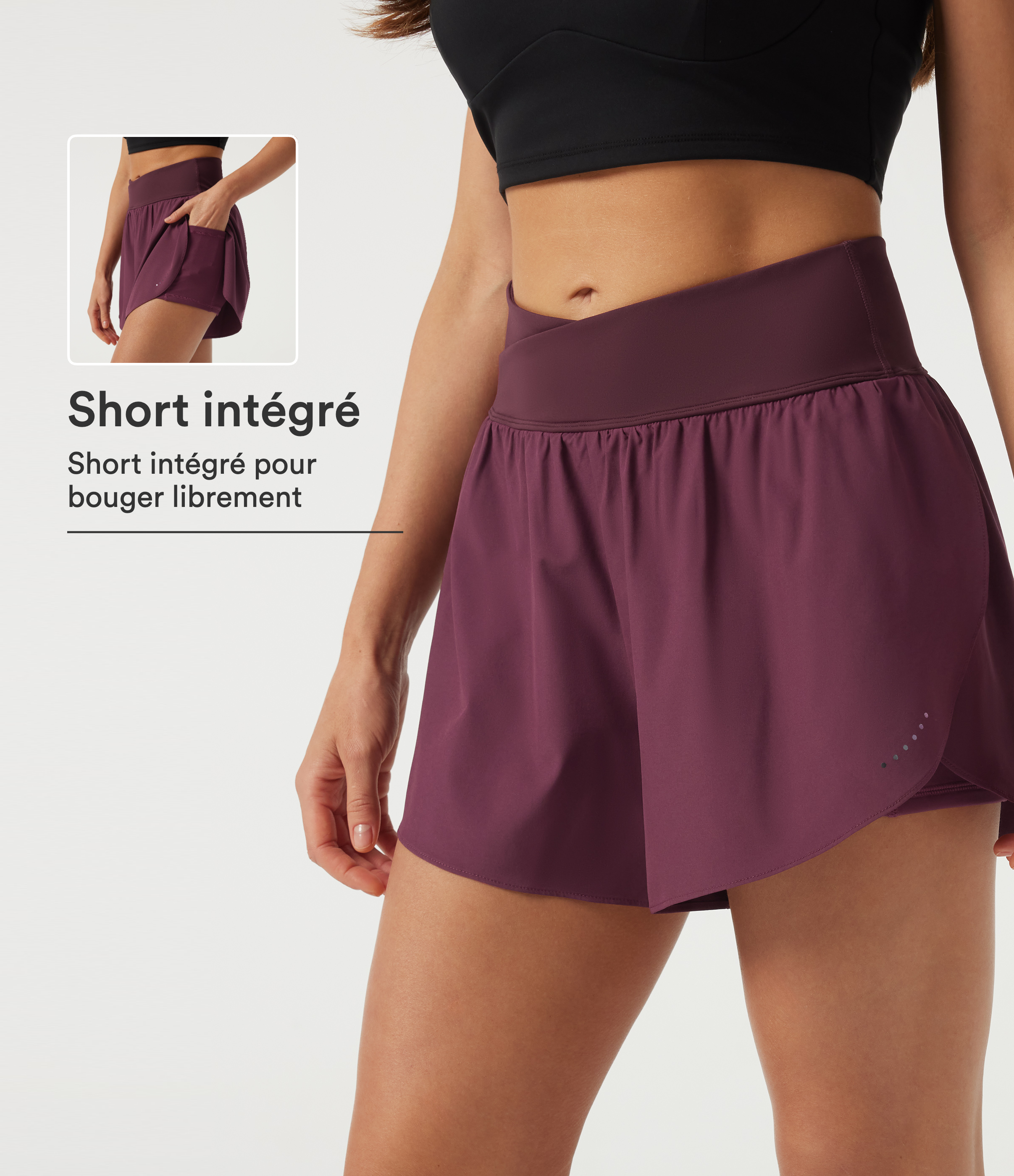 Short de running 2-en-1 Breezeful™ taille haute croisée à séchage rapide 8 cm avec poches