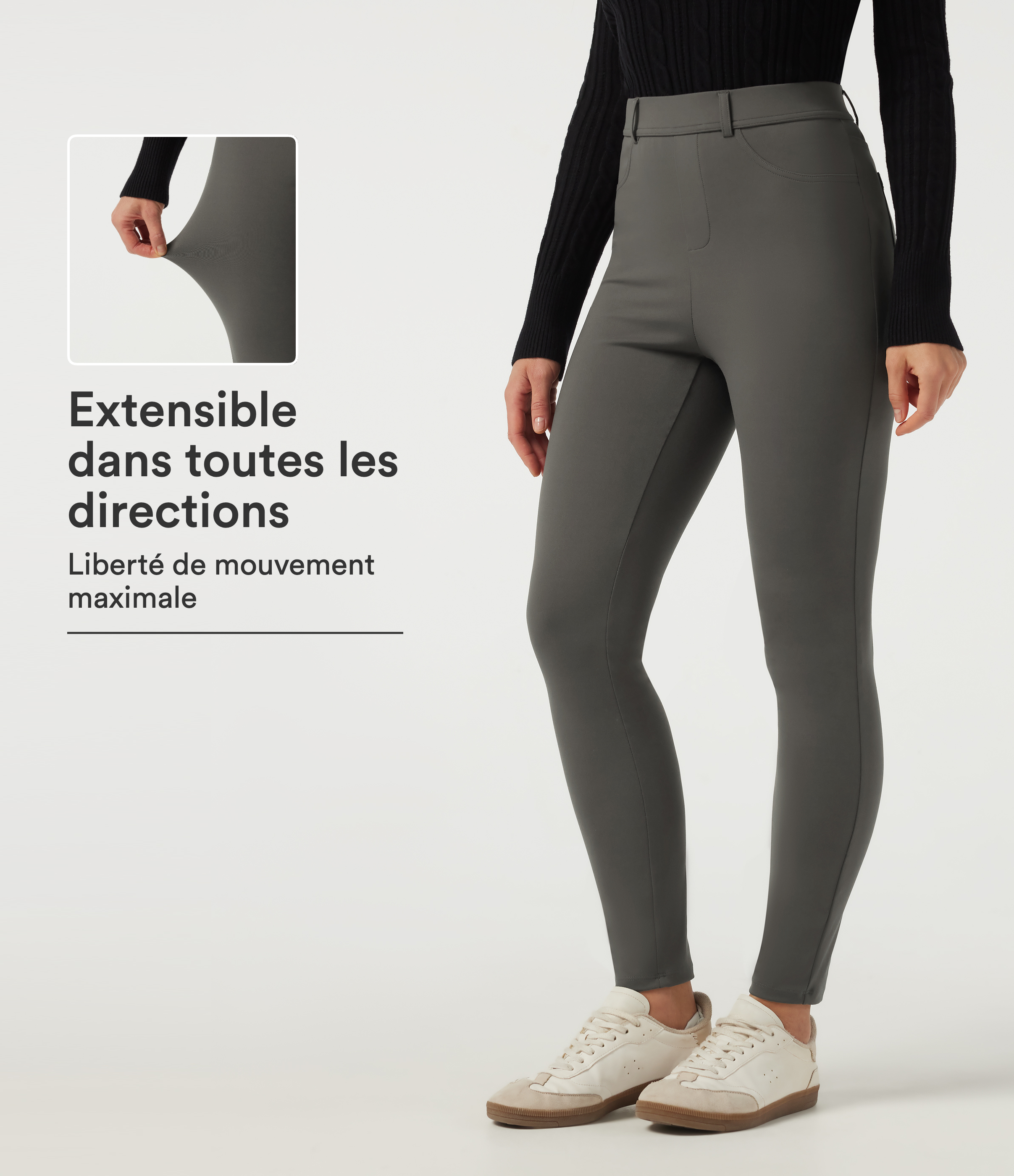 Deep Red Grey Pantalon de bureau DayStretch Halara Flex™ ajusté taille haute avec poches / 1