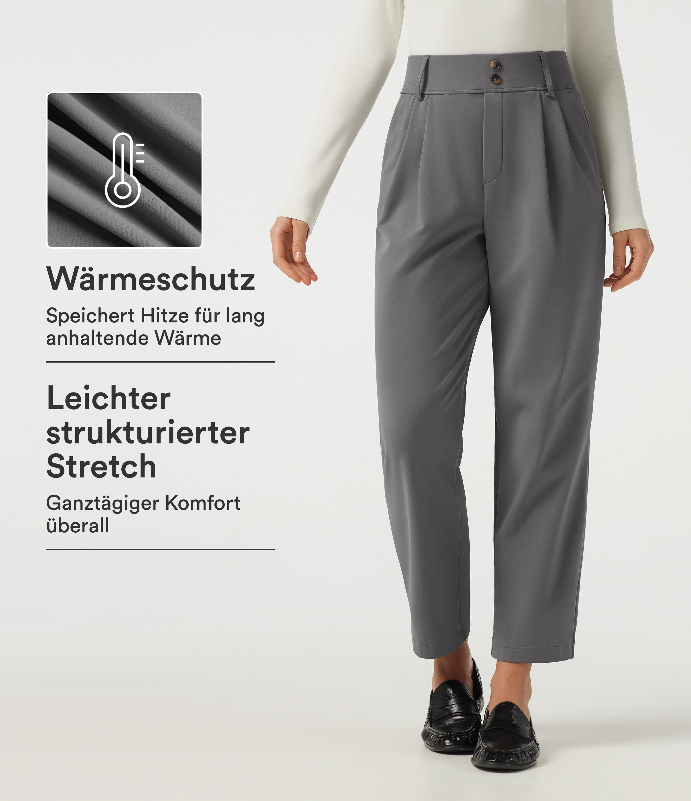 Schmal zulaufende Fleece-Bürohose mit hohem Bund und Seitentaschen
