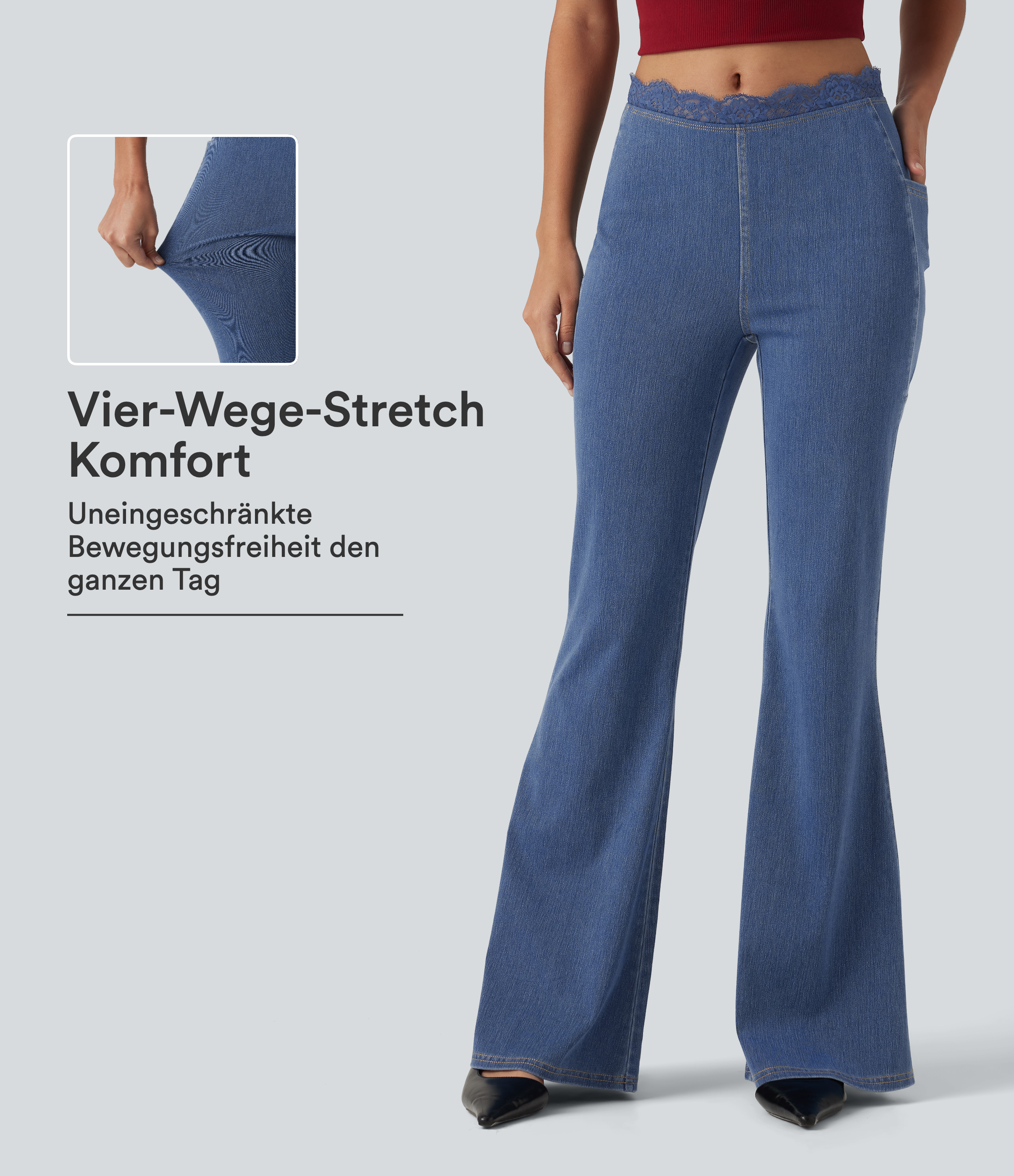 Tide Blue Denim Halara Flex™ - Lässige Flare-Jeans mit mittelhohem Bund, Seitentaschen und Kontrastspitze / 1