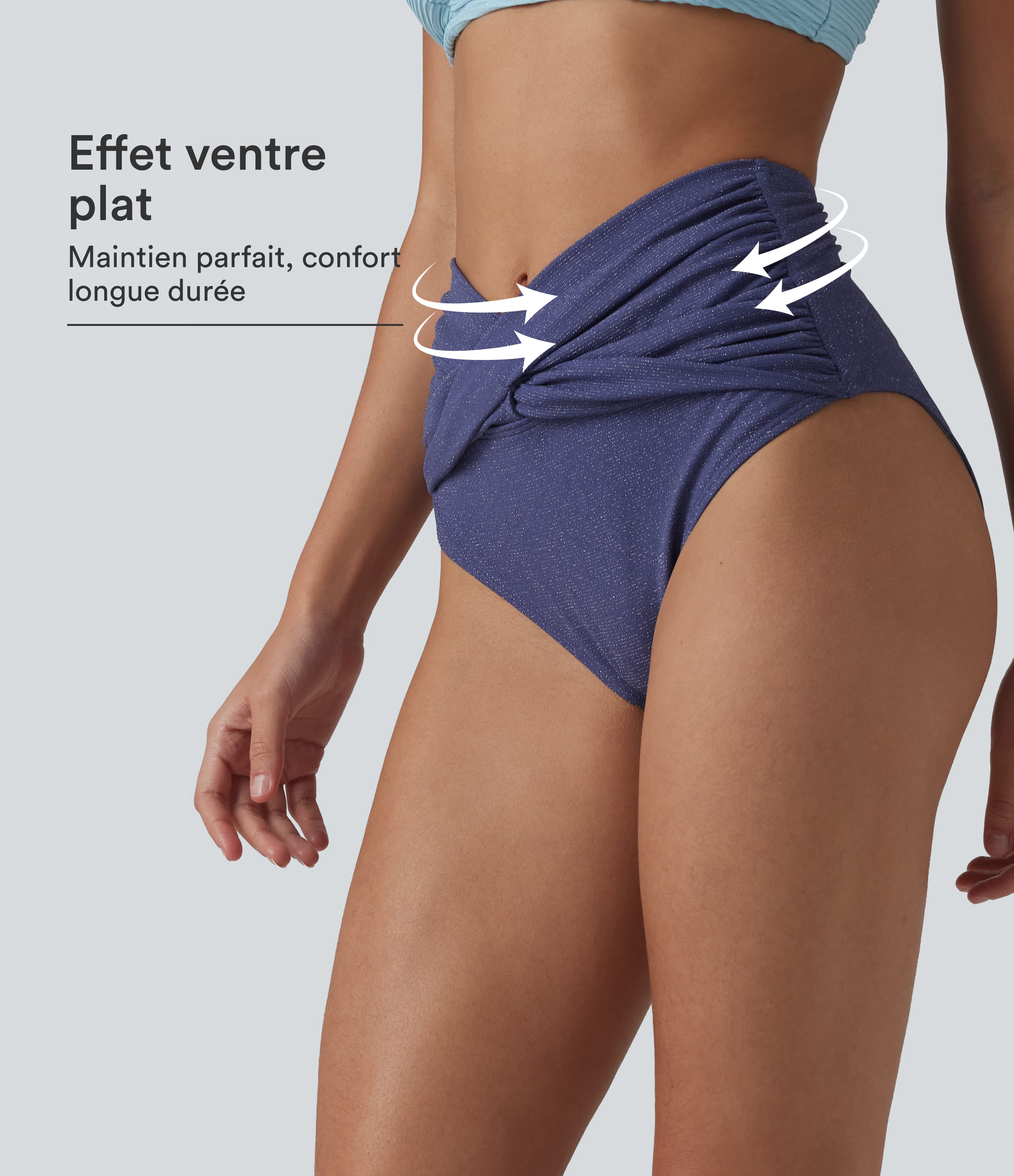 Bas de bikini métallisé taille haute ventre plat