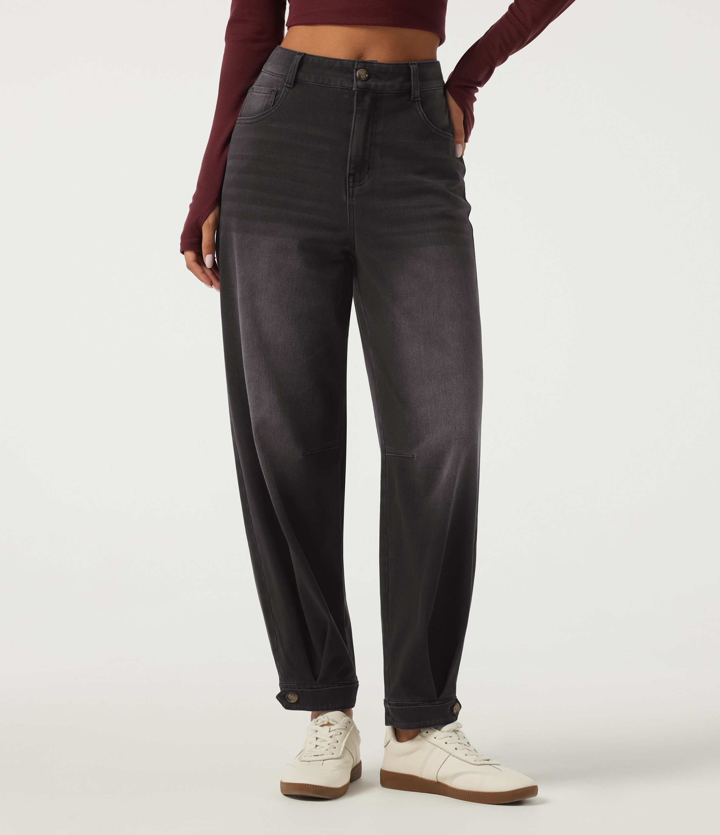 Jean coupe barrel en coton Halara Flex™ taille haute avec poches