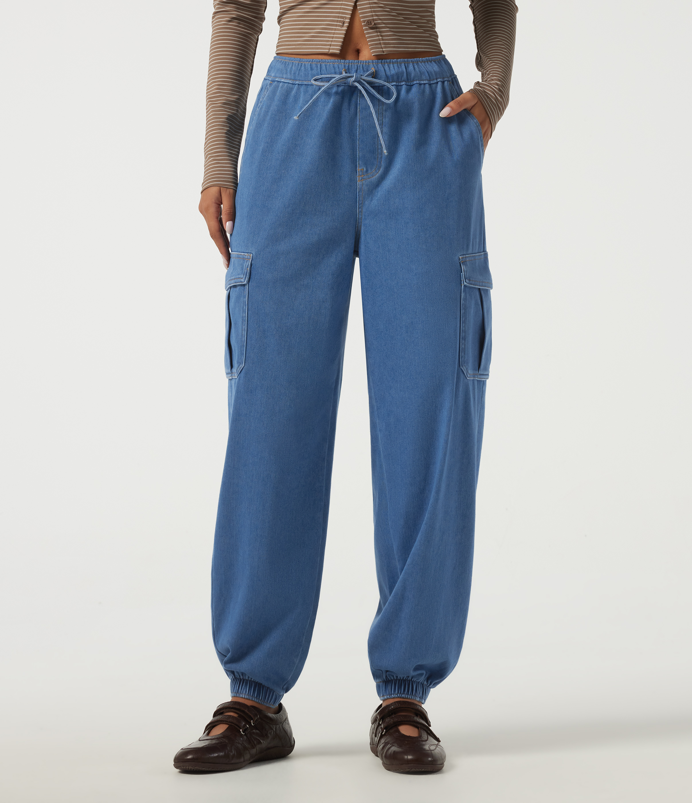 Halara Flex™ Mid Rise Drawstring Denim Casual Cotton Joggers with Pockets