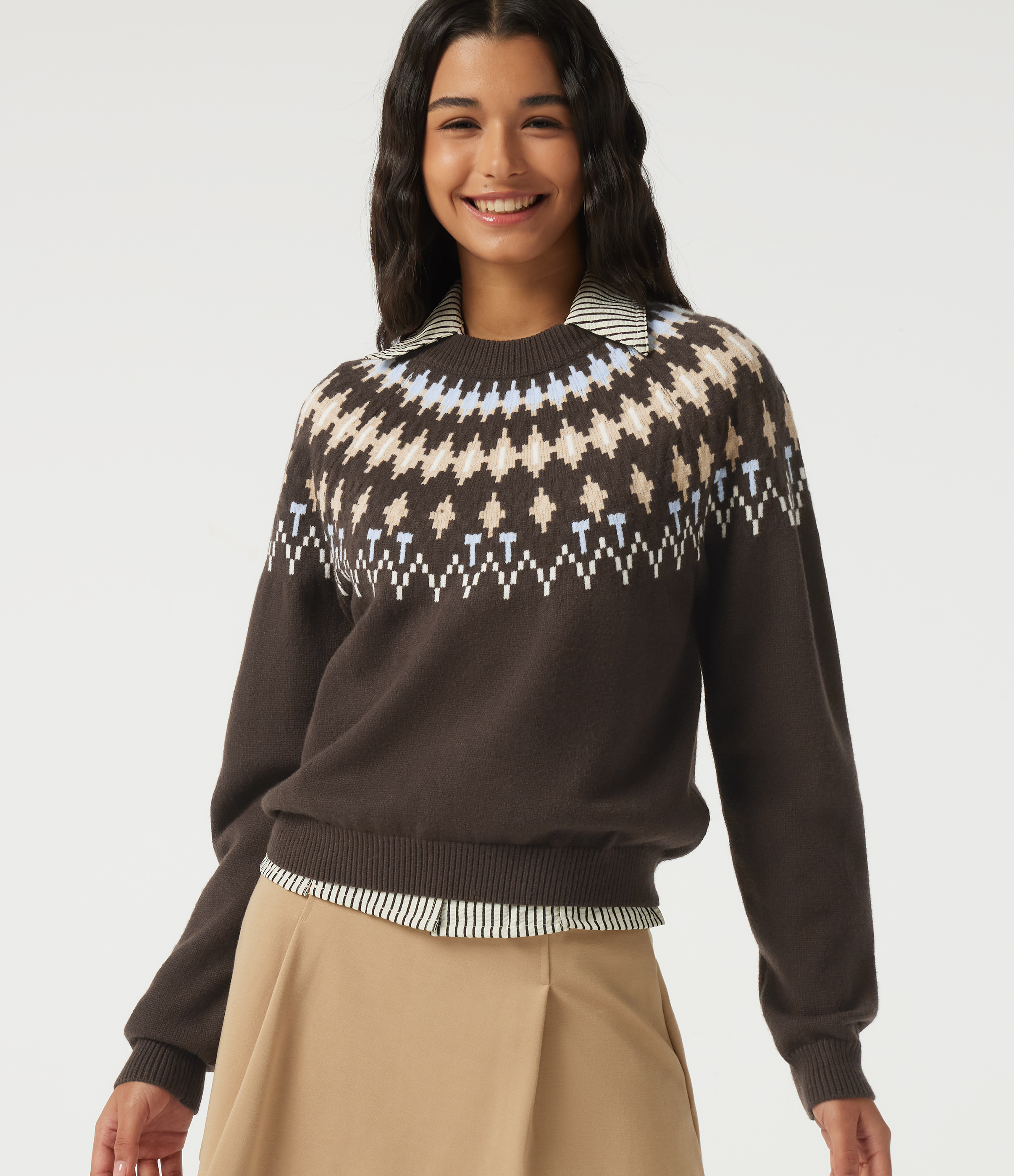 Round Neck Long Sleeve Geometric Casual Sweater