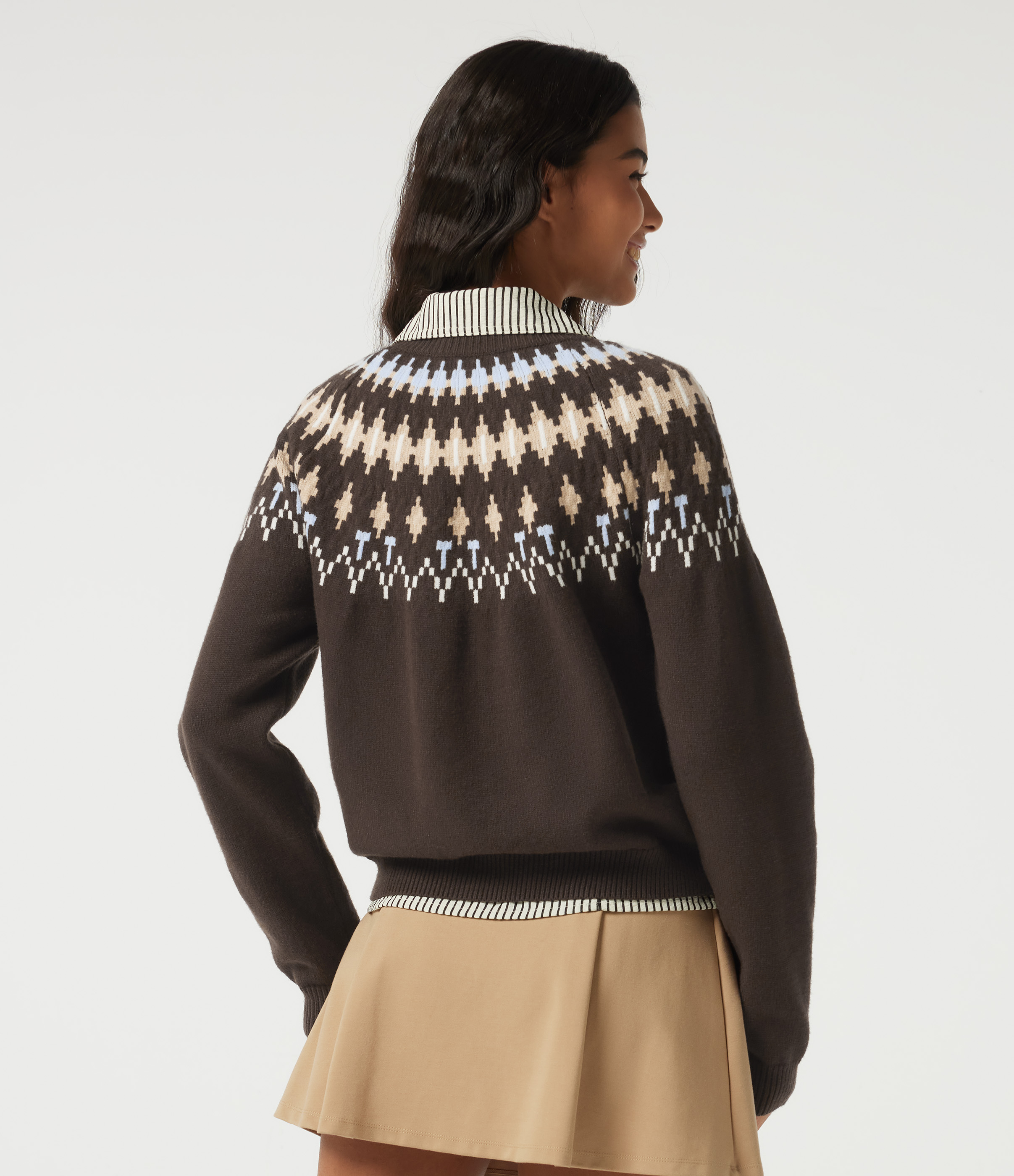 Delicioso Round Neck Long Sleeve Geometric Casual Sweater / 2