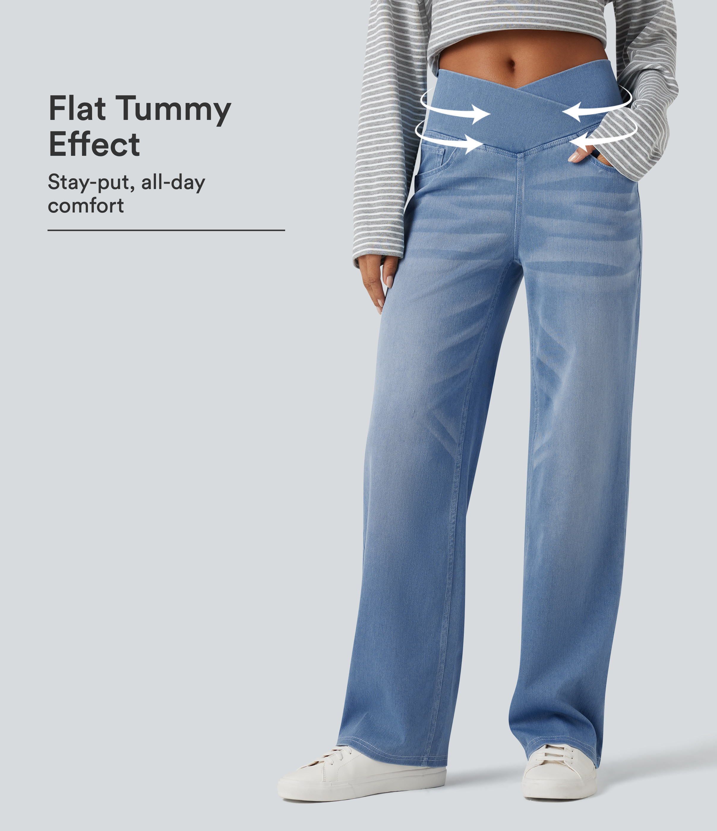Halara Flex™ Crossover High Waisted Tummy Control Casual Straight Leg Jeans with Pockets