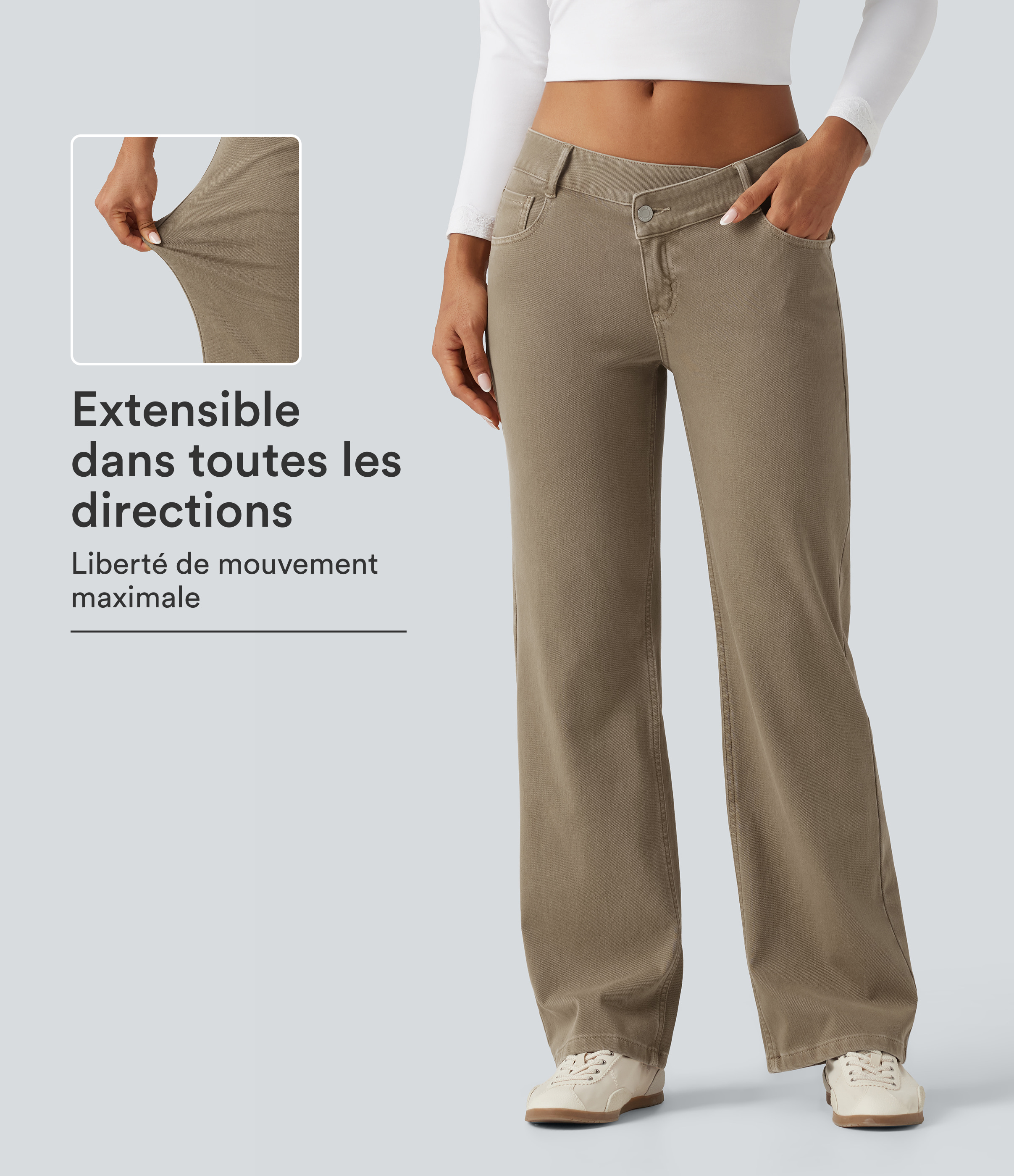 Halara Flex™ Low-Rise, asymmetrische Straight-Leg-Jeans, bunte lässige Jeans mit Taschen